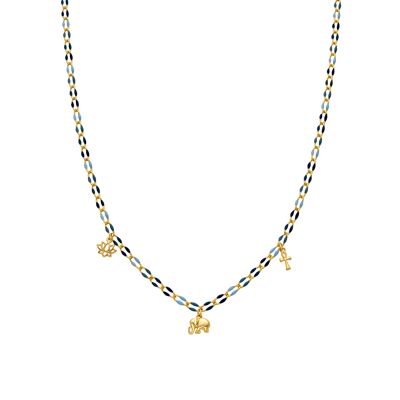 Collana in argento sterling 925 e lacca blu con finitura in oro 18 carati - Shione