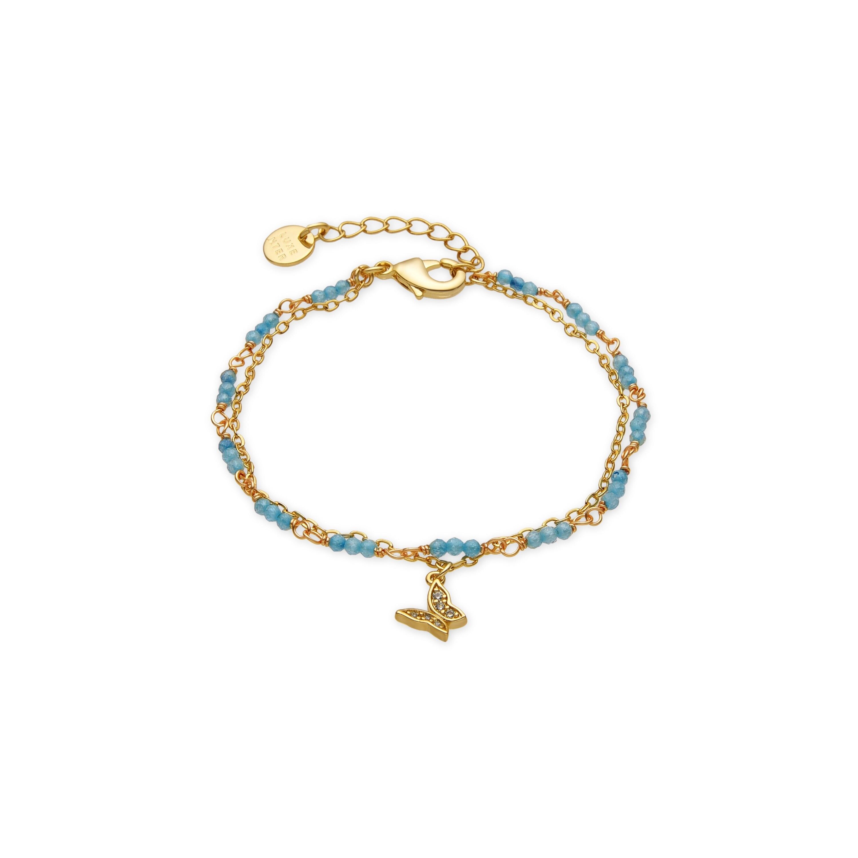 Armband mit blauem Kristall, 18-karätiges Gold-Finish – Zinli
