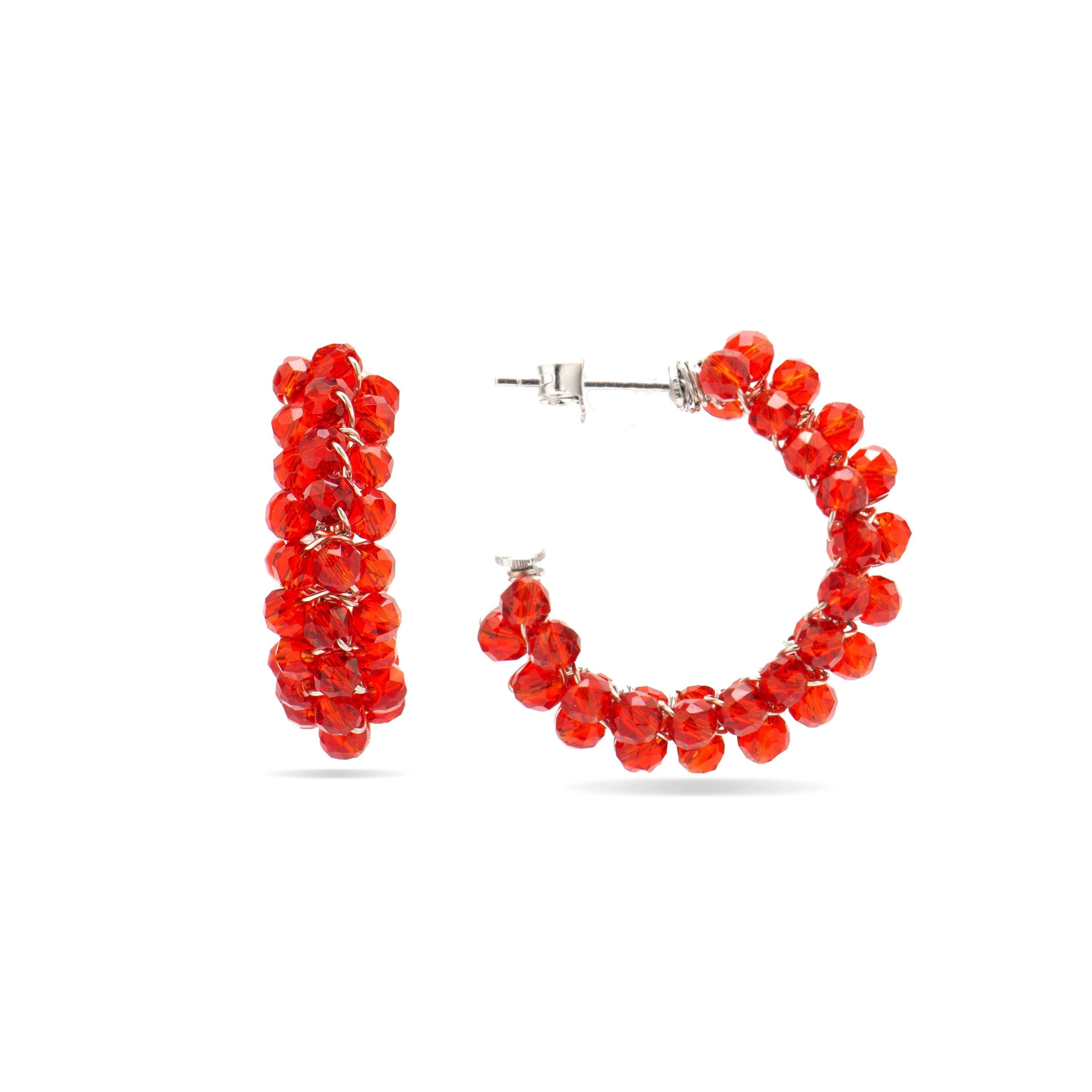 Orecchini in Argento Sterling 925 con Cristalli Rossi Finitura in Oro 18k - Siran