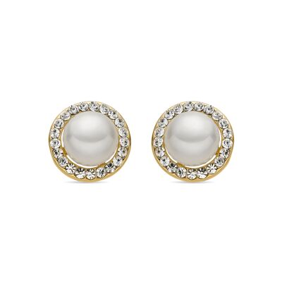 Boucles d'oreilles avec perle blanche finition or 18 carats - Basnik