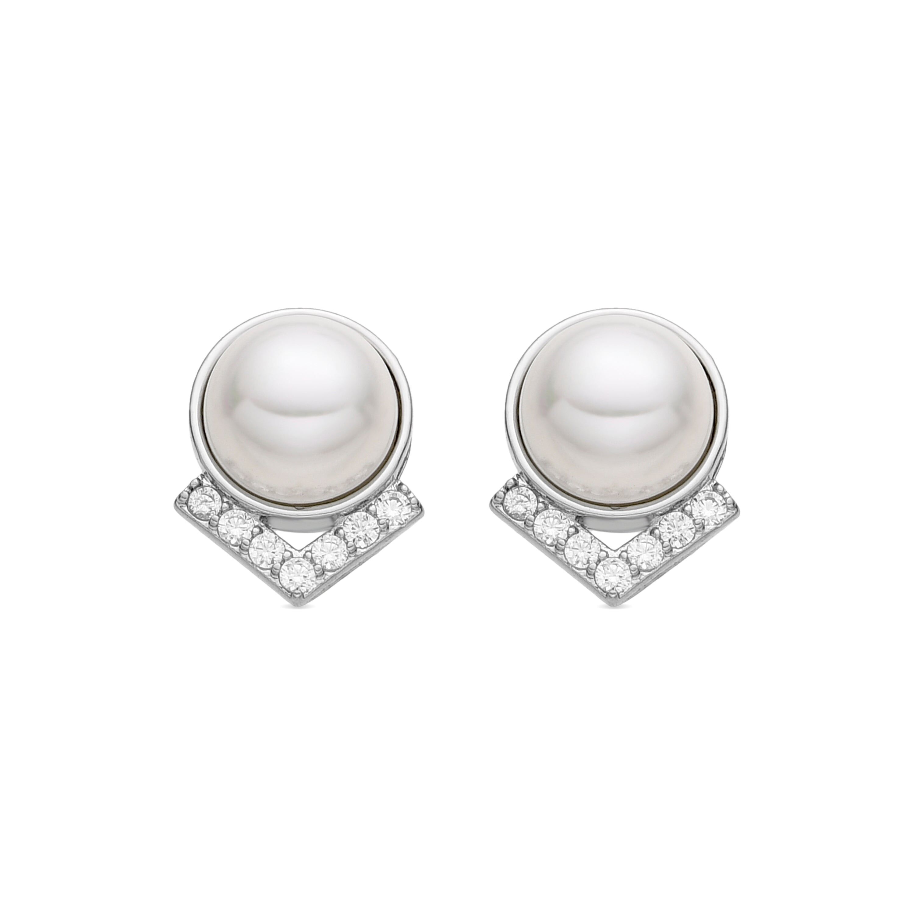 White Pearl Earrings in Silver Finish - Erel