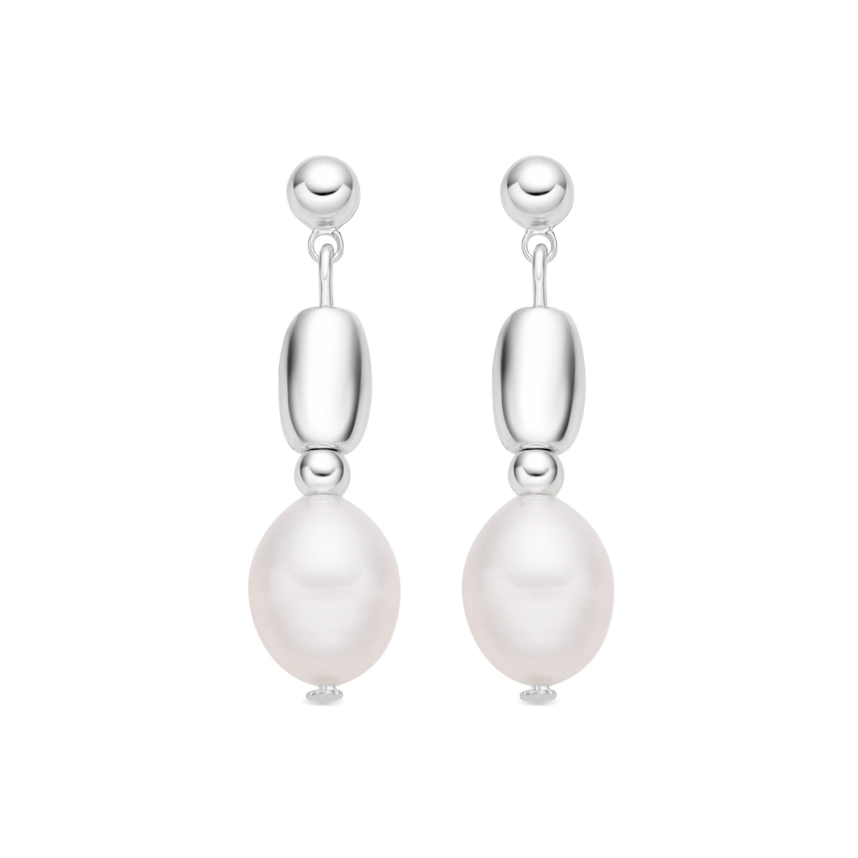 Orecchini con finitura argento Perla Bianca - Amlas