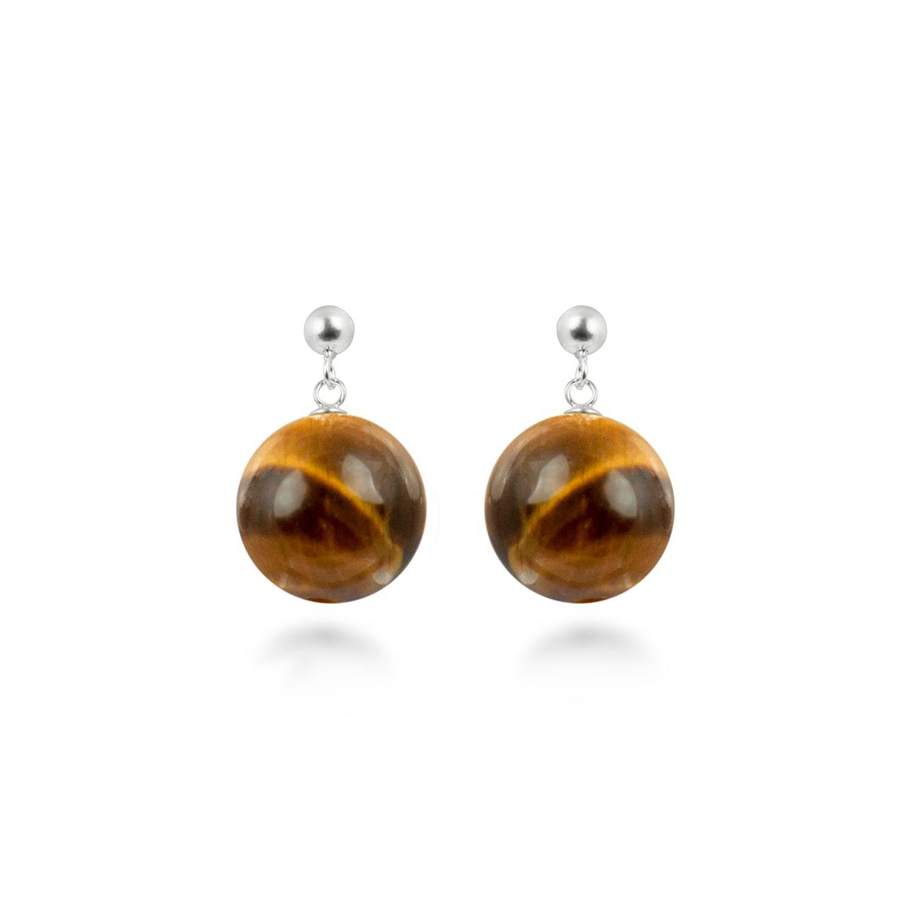 Orecchini in Argento Sterling 925 con Occhio di Tigre rifiniti in rodio - Coleki