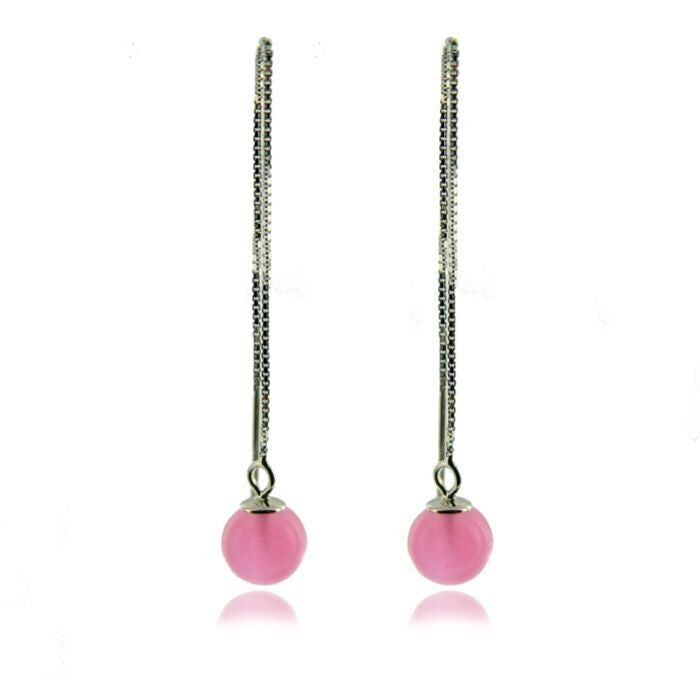Orecchini in Argento Sterling 925 con Occhio di Gatto Rosa rifiniti in rodio - Yedia