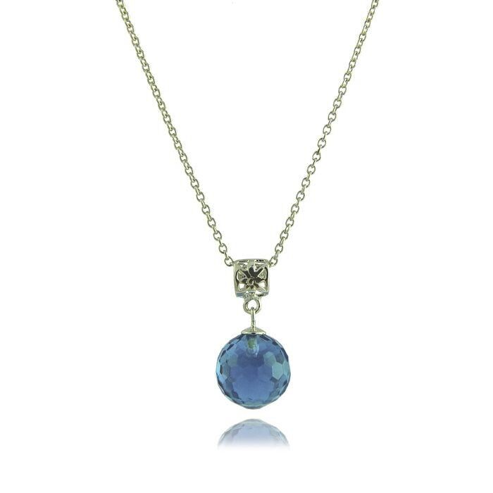 Collana in Argento Sterling 925 con Quarzo Idrotermale Blu Acquamarina rifinita in rodio - Geel