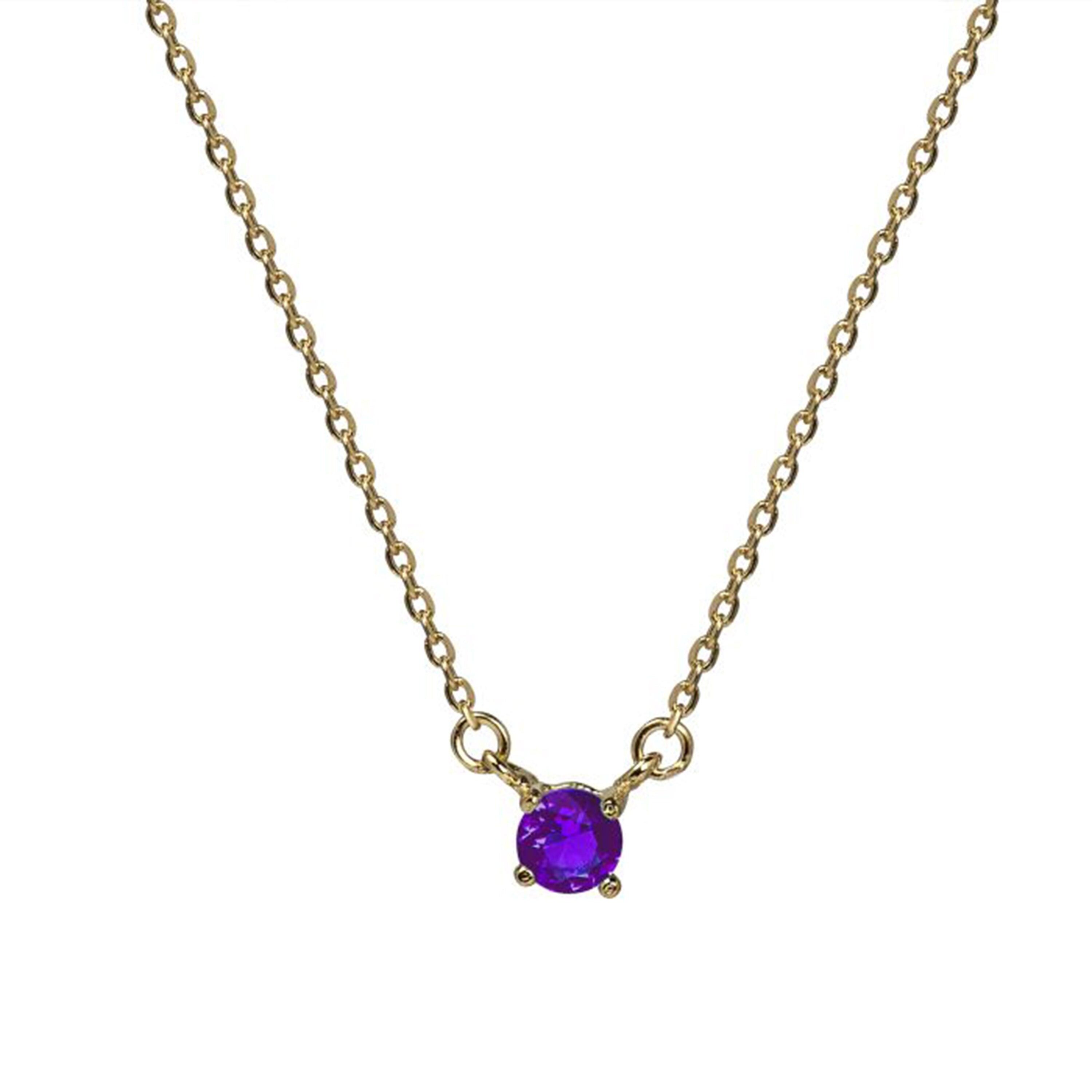 Halskette aus 925er Sterlingsilber mit Amethyst-Zirkonia in 18 Karat Gelbgold – Otieno