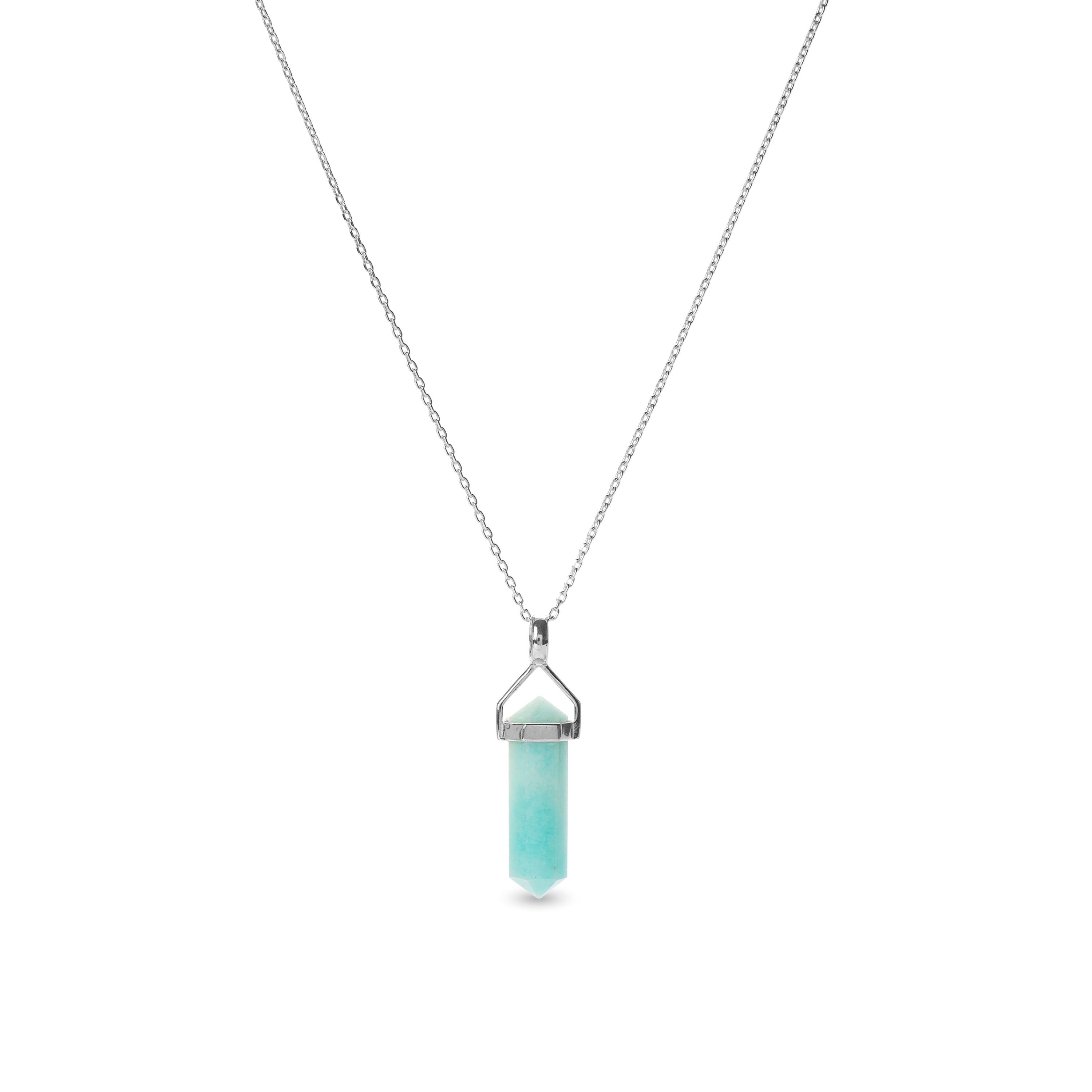 925 Sterling Silver Necklace with Amazonite Finished in Rhodium - Lux
