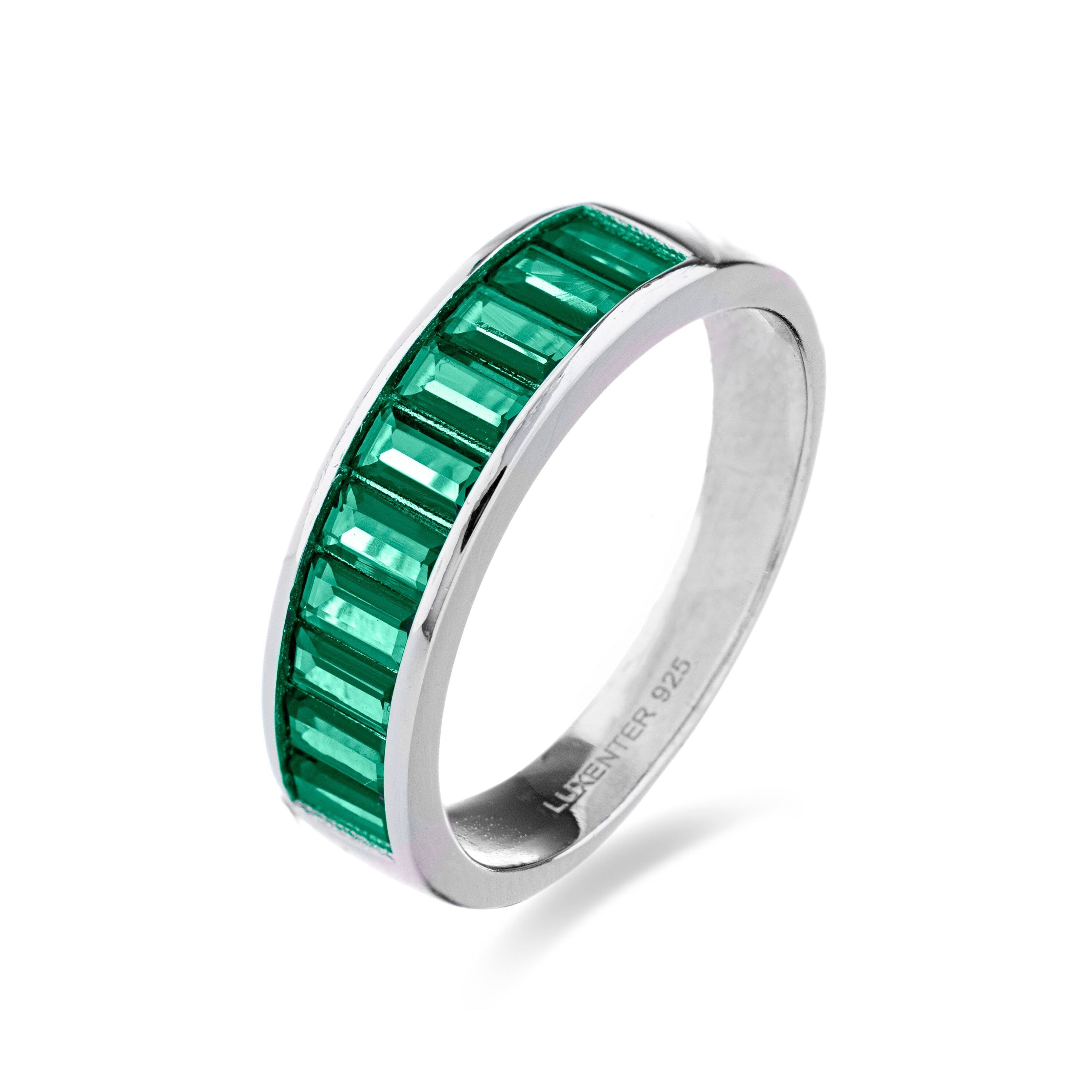 Anello in Argento 925 con Smeraldo Zirconi rifiniti in rodio - Simal