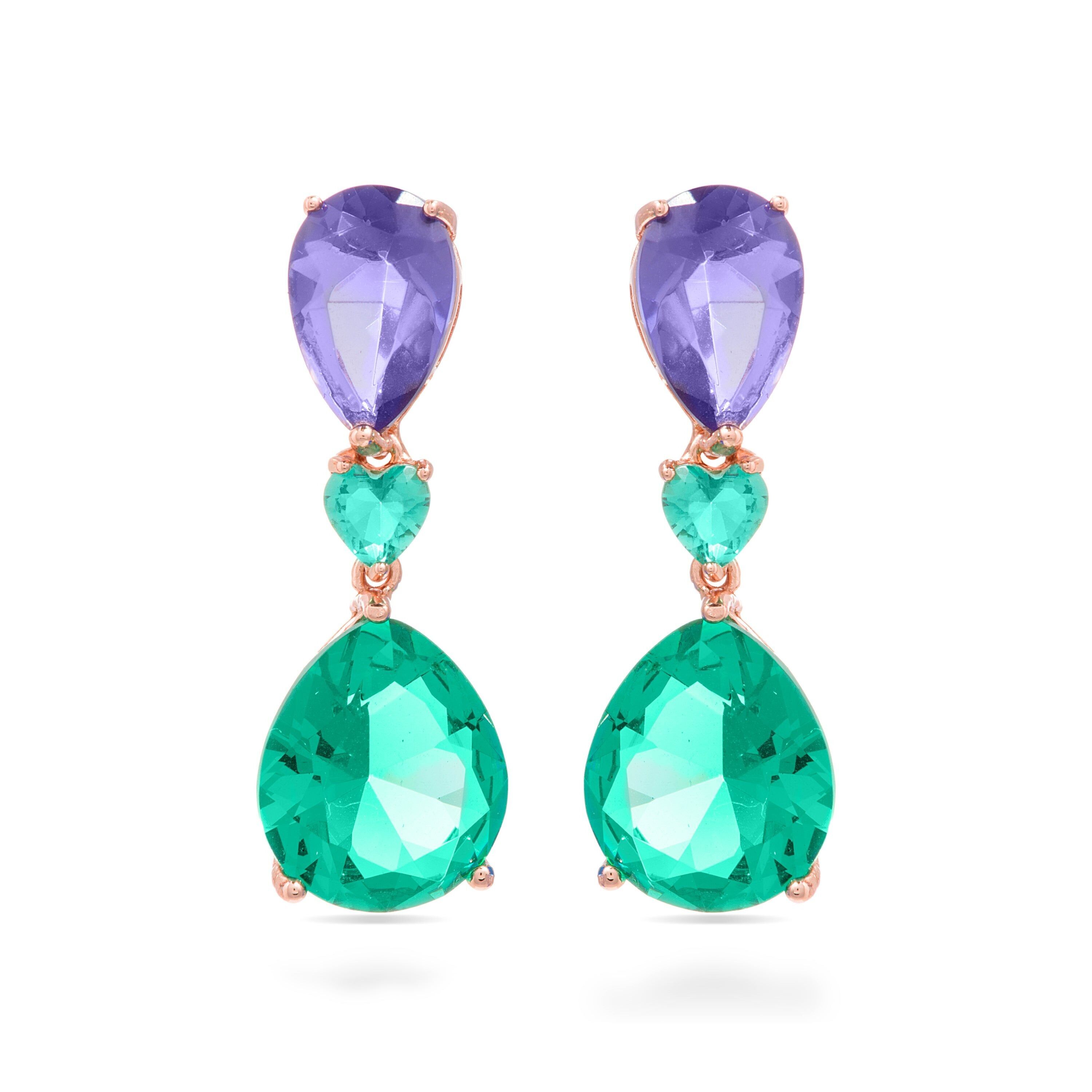 Orecchini in argento sterling 925 con quarzo idrotermale viola e verde rifiniti in oro rosa 18 carati - Laby