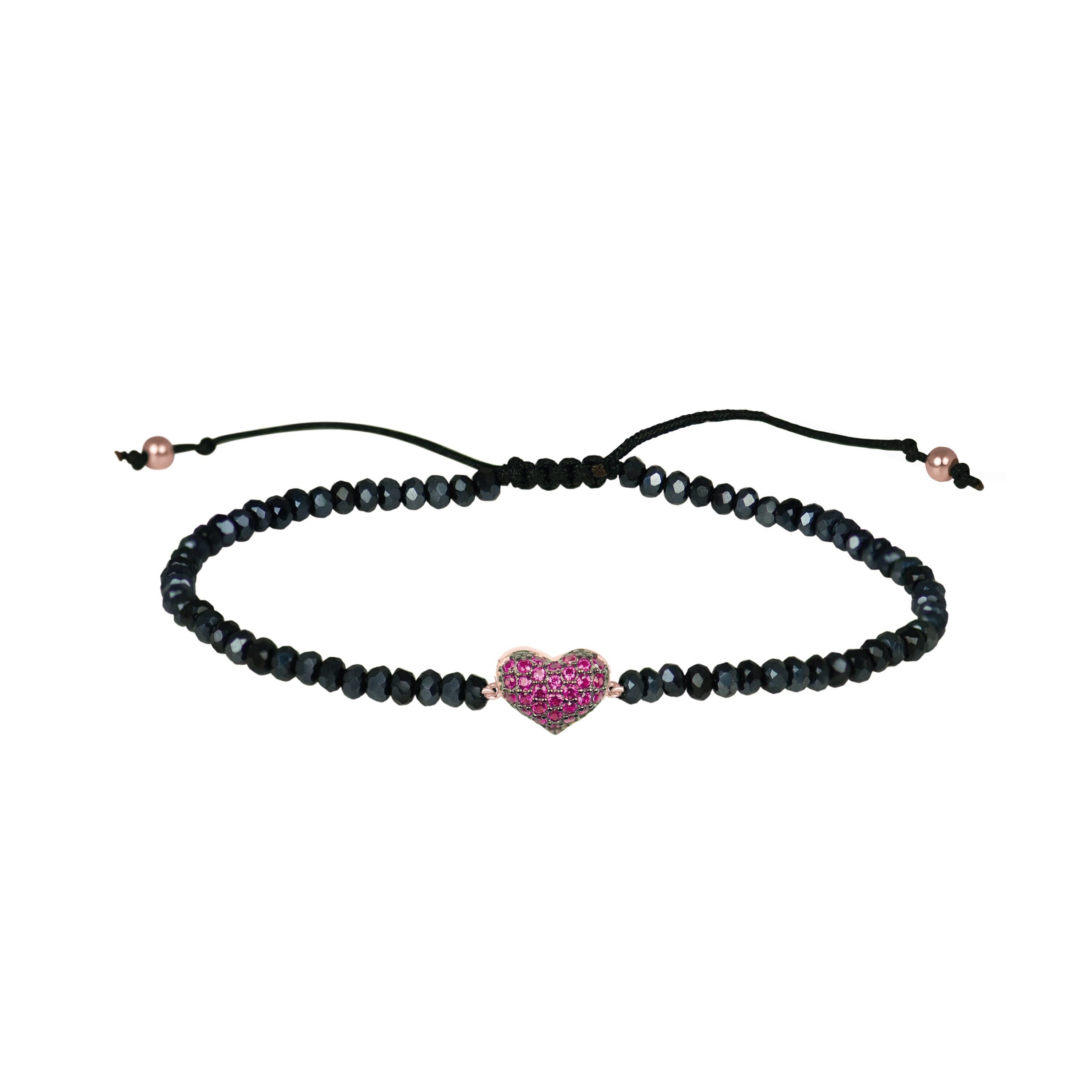 Bracciale in argento sterling 925 con rubini zirconi rifinito in oro rosa 18 carati - Amore