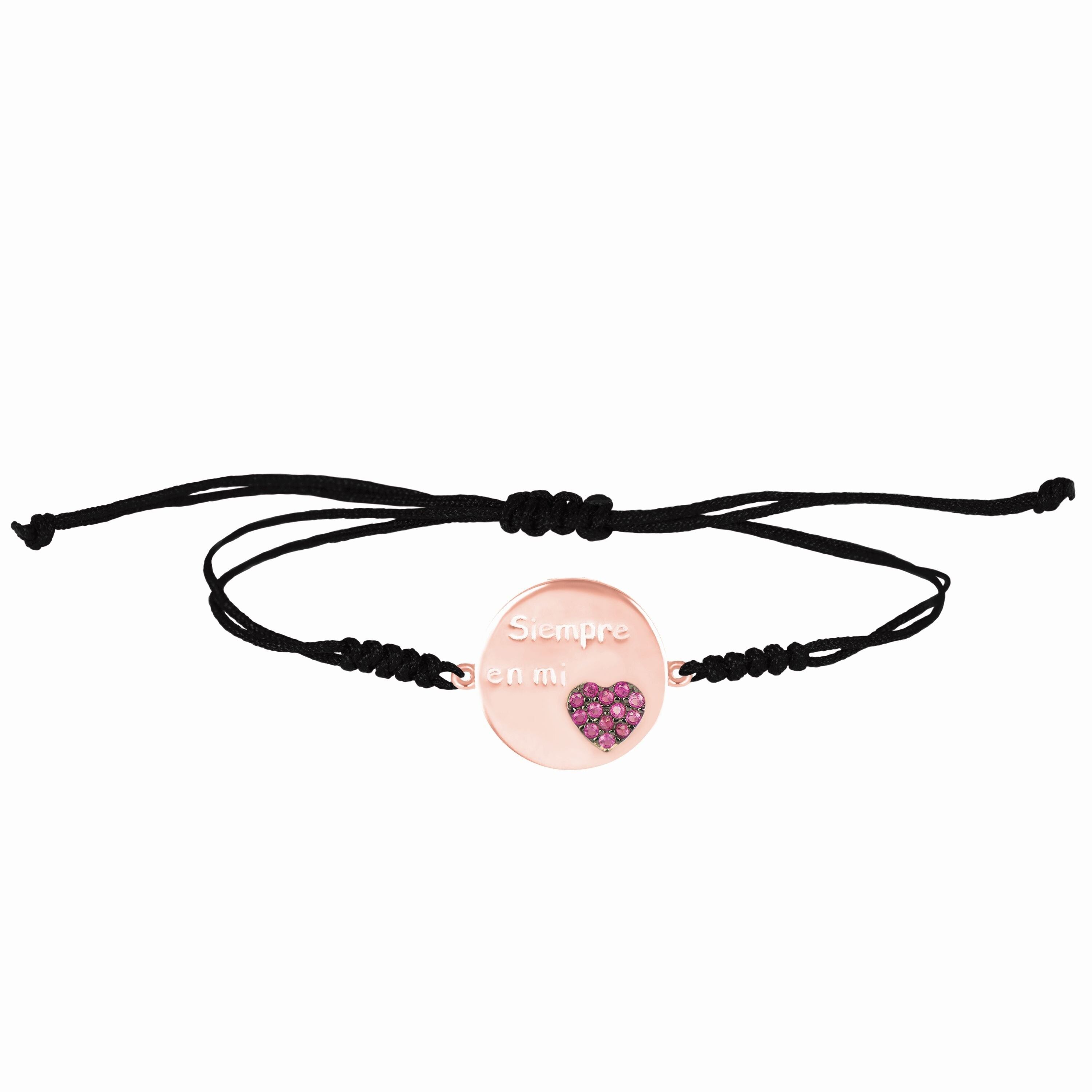 Bracciale in argento sterling 925 con rubini zirconi rifiniti in oro rosa 18 carati - Sempre