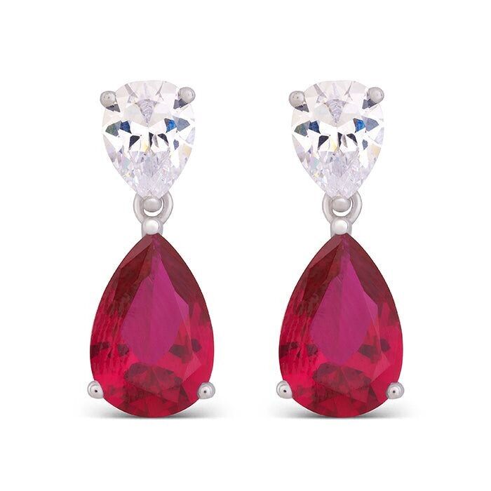 Orecchini in Argento Sterling 925 con Rubini Zirconi rifiniti in rodio - Chenwa