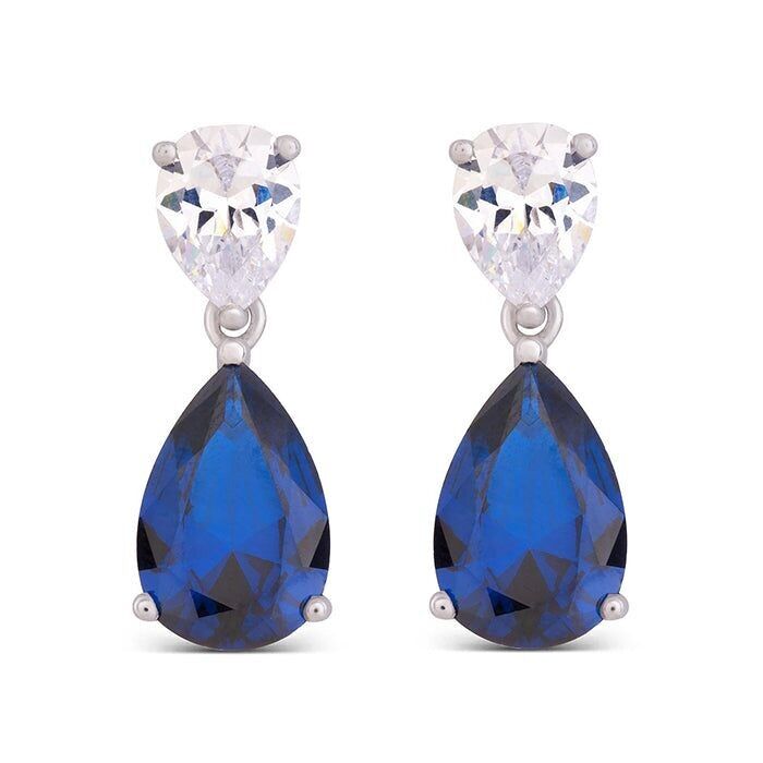 Orecchini in Argento Sterling 925 con Zaffiri Zirconi rifiniti in rodio - Chenwa