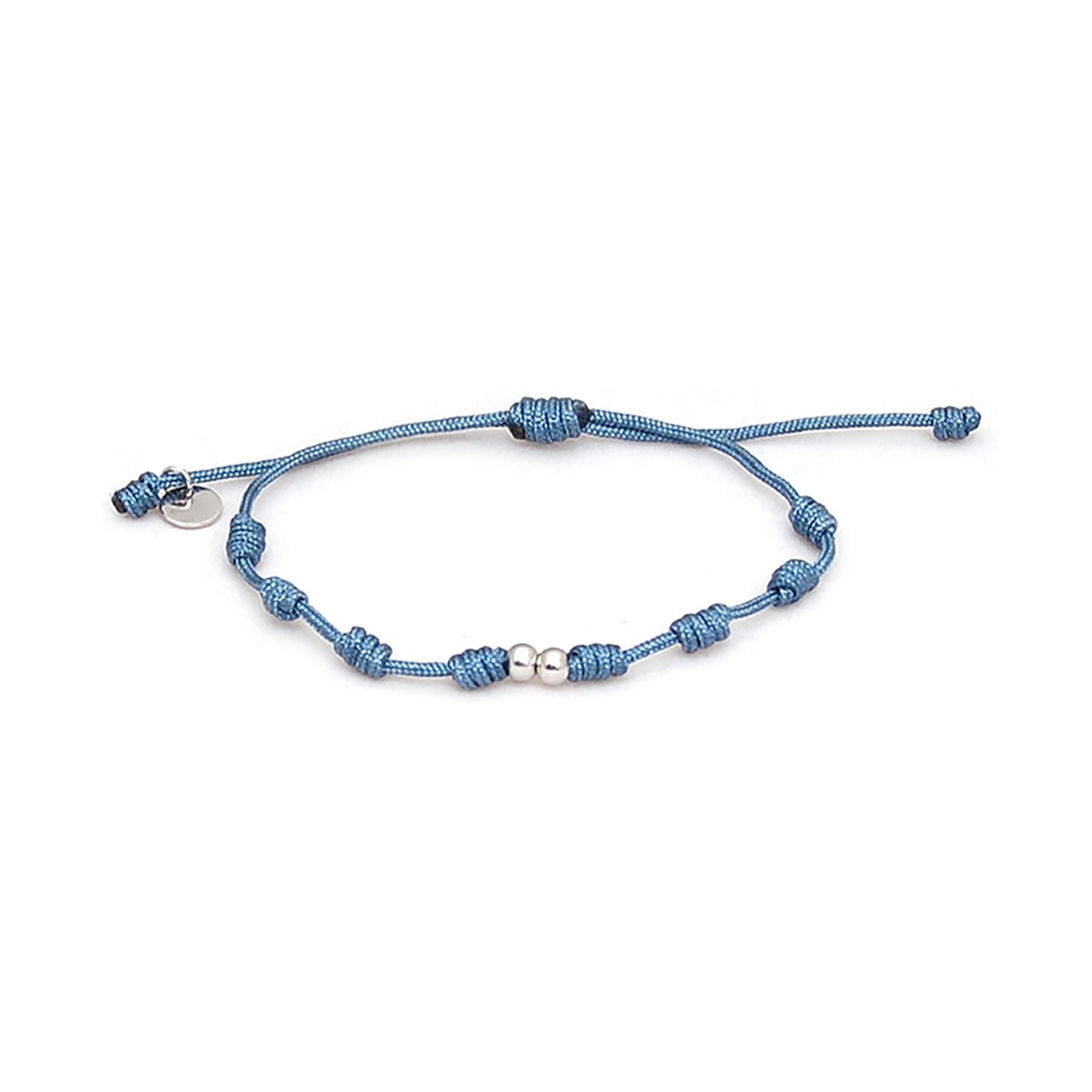 925 Sterling Silver Bracelet with Blue Cotton Finished in Rhodium - Harai