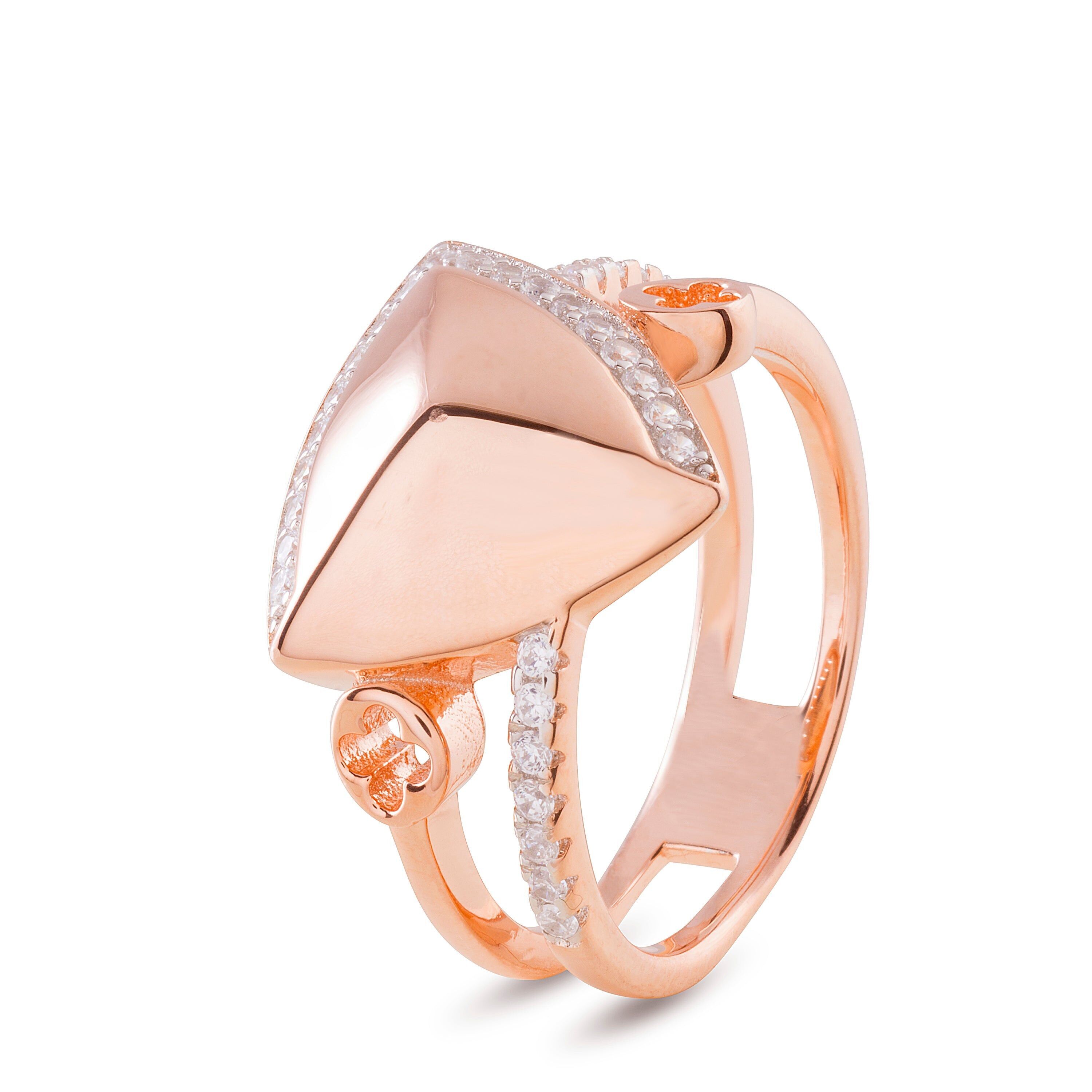 Anello in argento sterling 925 con zirconi lucenti rifiniti in oro rosa 18 carati - Thalve