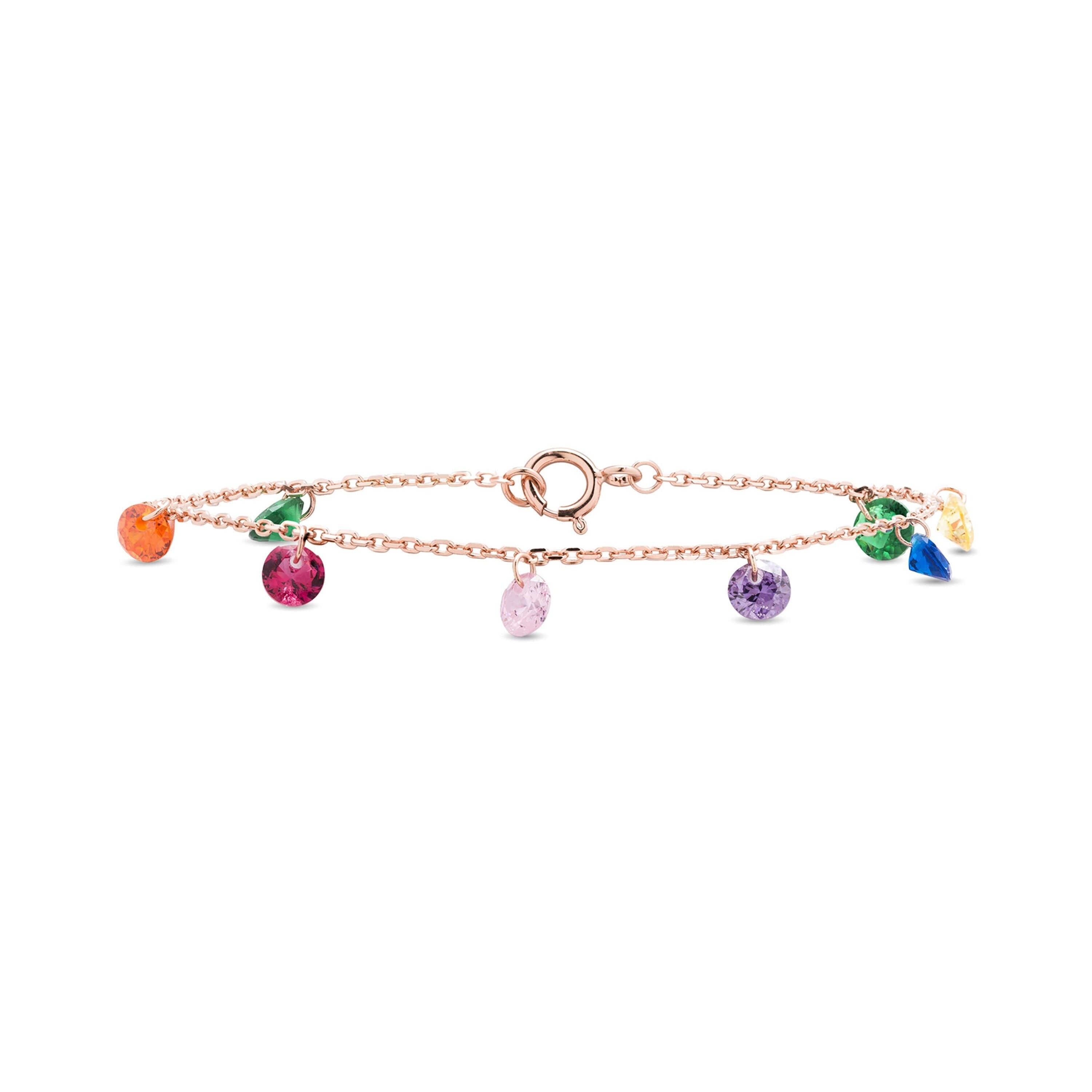 Bracciale in Argento Sterling 925 con Zirconi Multicolor rifiniti in Oro rosa 18K - Rolcon