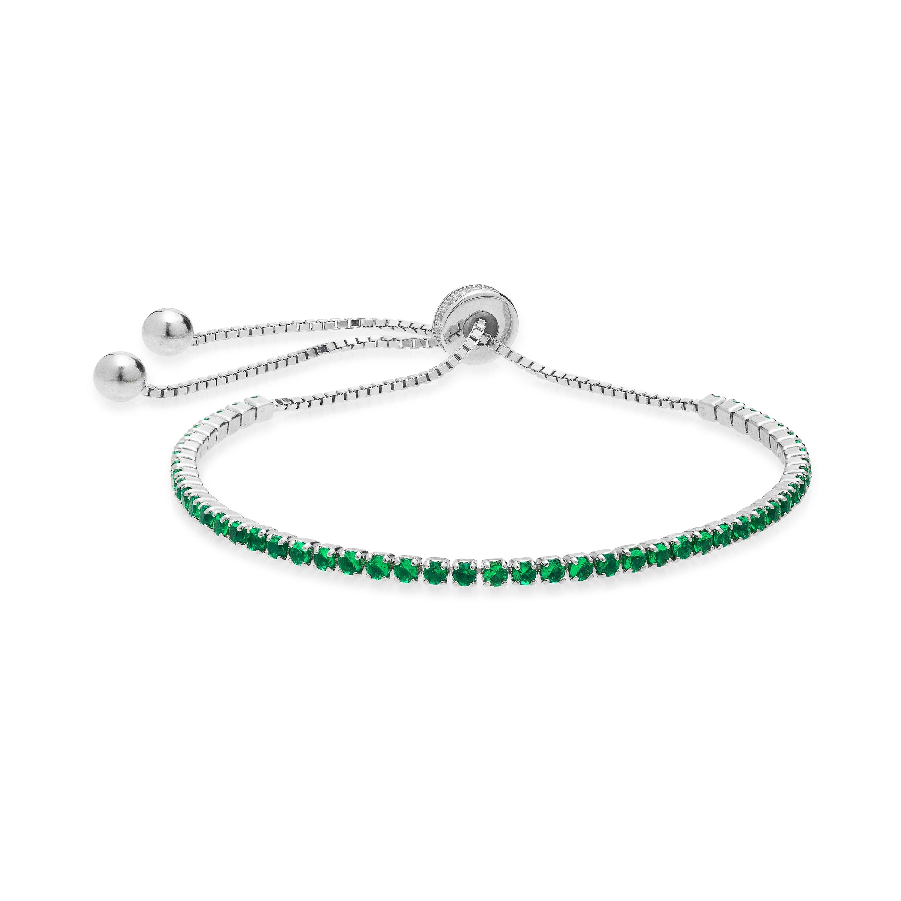 Pulsera de Plata de Ley 925 con Circonita Esmeralda acabada en rodio - Leythor
