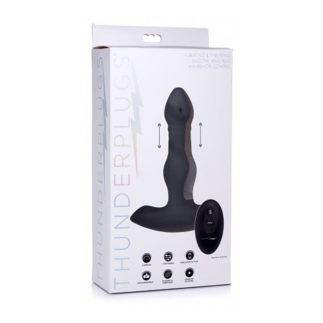 Vibrating and Thrusting Silicone Butt Plug with Remote Control