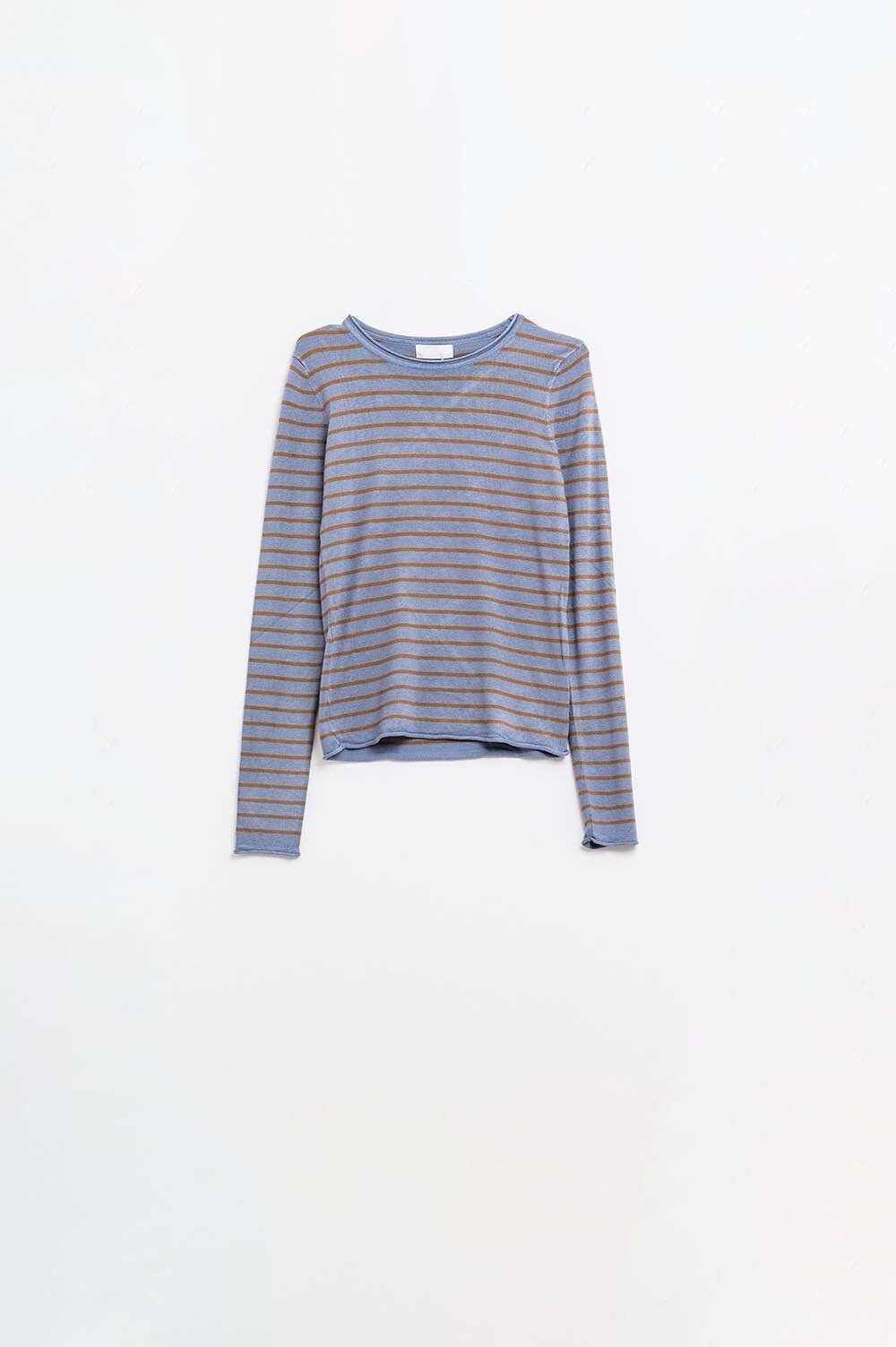 Maglione a righe in maglia fine grigia