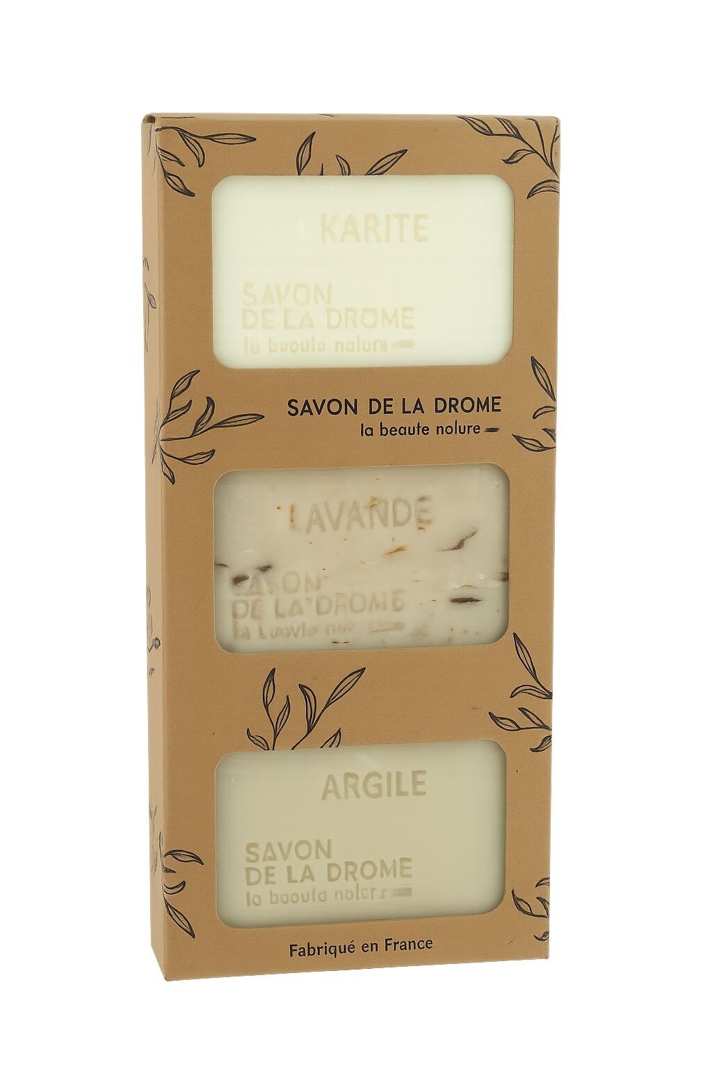 Gemischte Parfümseifen Sheabutter Lavendelblüten Tonerde Etui 3x100gr