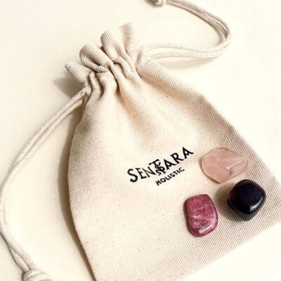 Kit Love - Piedras rodadas: Granate rojo, Cuarzo rosa y Rodonita