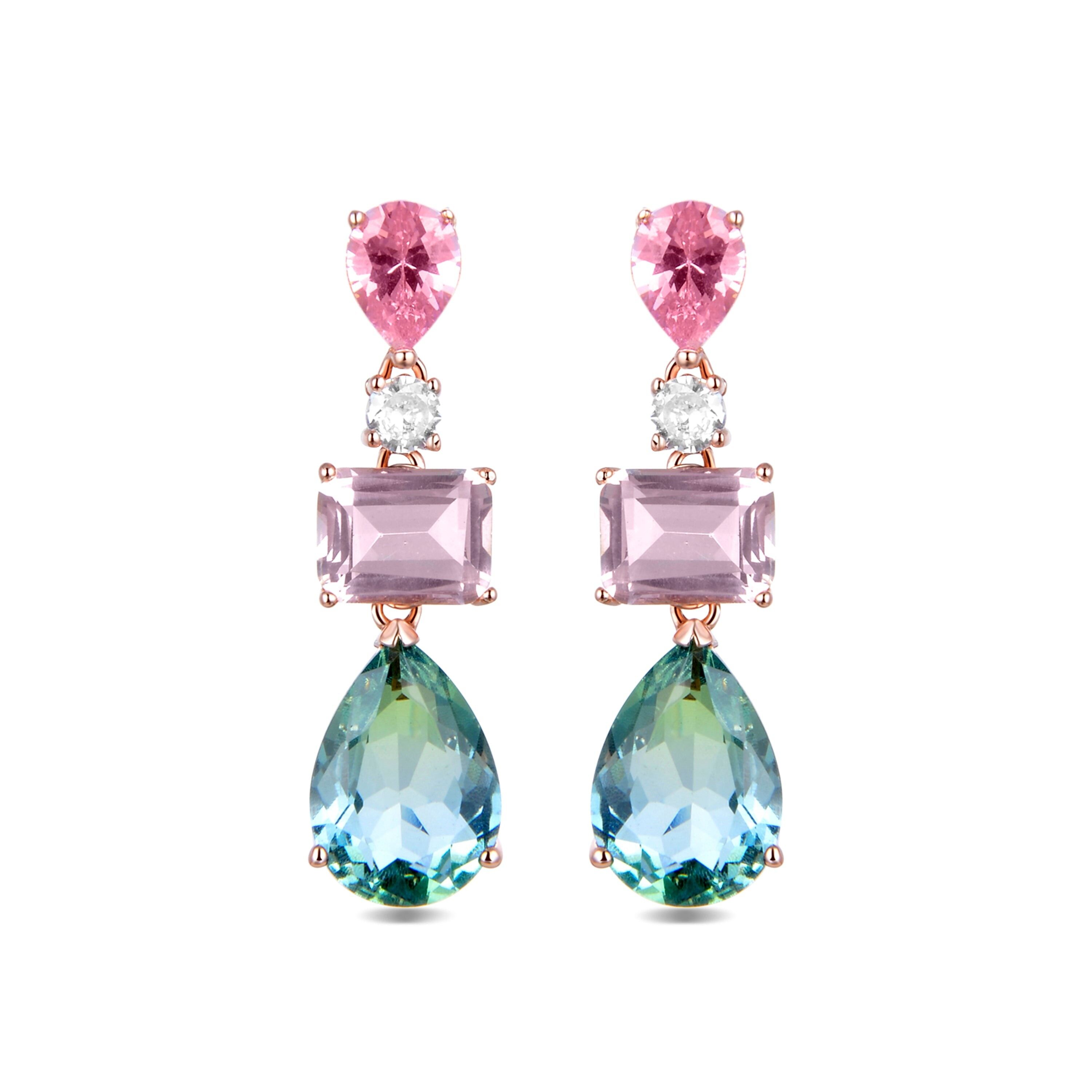 Orecchini Luxenter in argento sterling 925 con zirconi multicolori rifiniti in oro rosa 18 carati - Edri