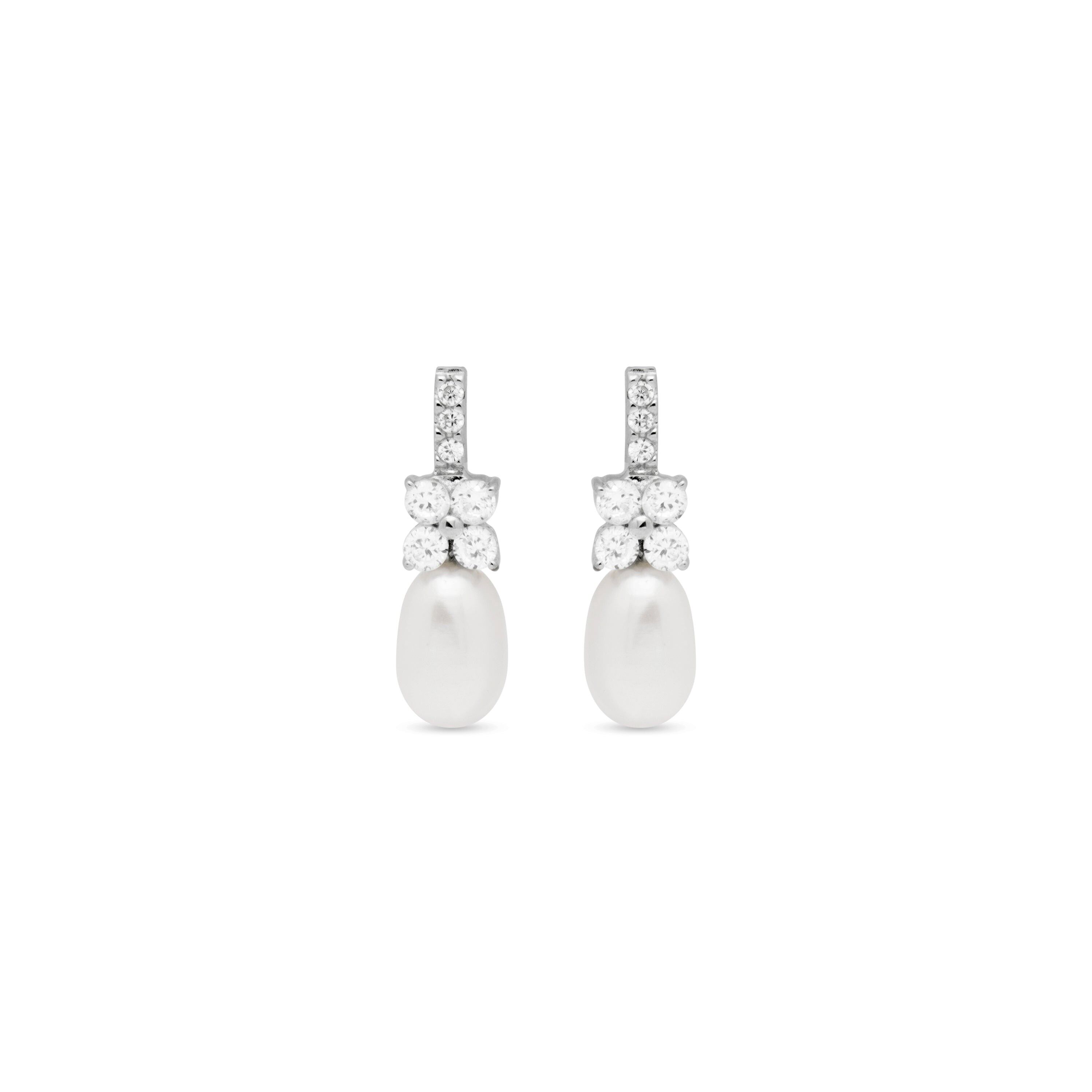 Orecchini Luxenter in Argento Sterling 925 con Perla Bianca rifinita in rodio - Meribri