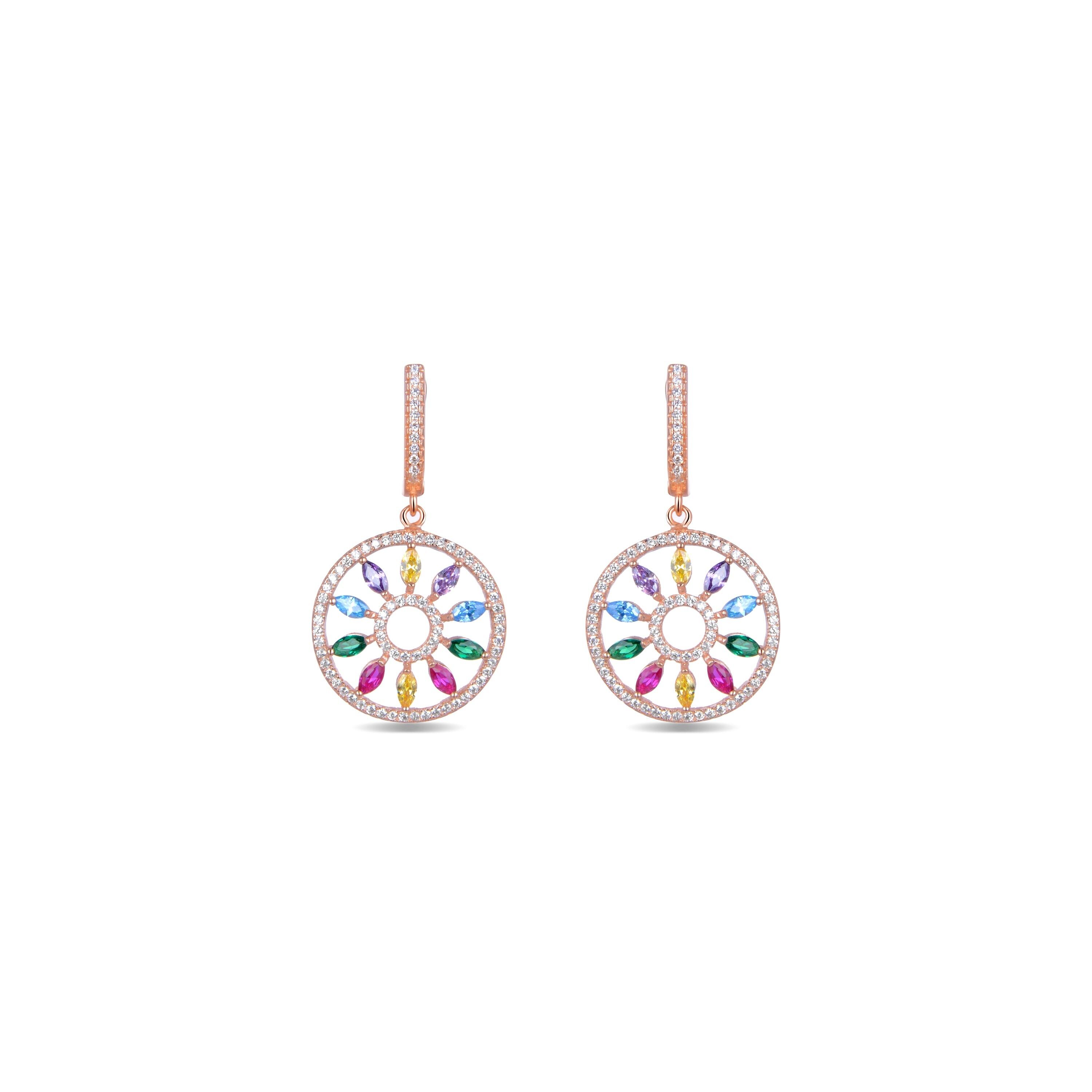Orecchini Luxenter in argento sterling 925 con zirconi multicolor rifiniti in oro rosa 18 carati - Mobel