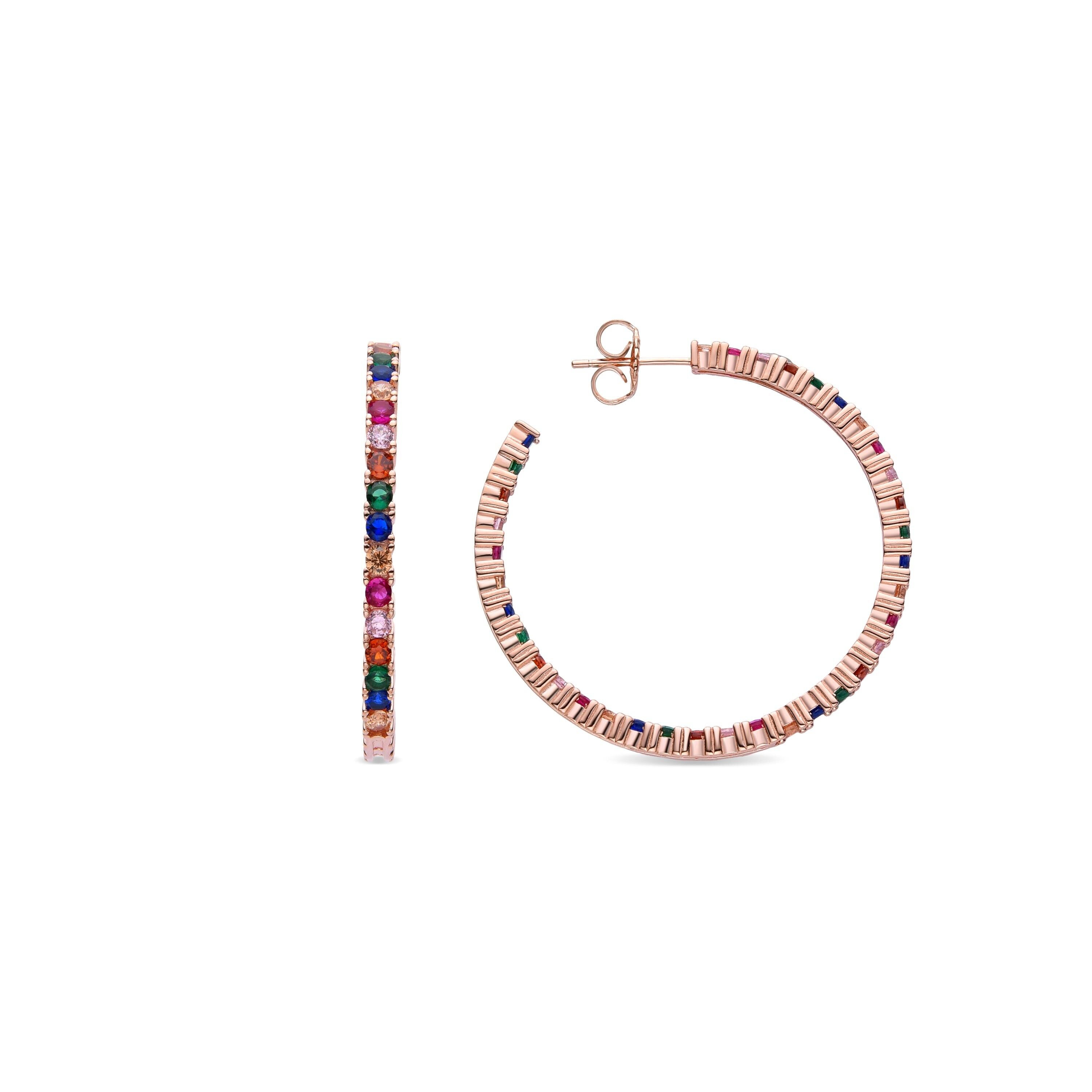 Orecchini Luxenter in argento sterling 925 con zirconi multicolor rifiniti in oro rosa 18 carati - Vyamba