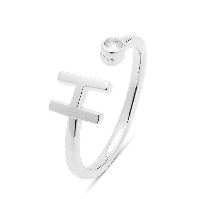 Anello Luxenter in argento sterling 925 con zirconi lucidi rifiniti in rodio - Alfabeto