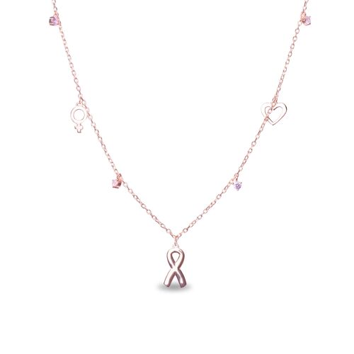 Collar Luxenter de Plata de Ley 925 con Circonita Turmalina Rosa acabado oro rosa 18K - Lazo