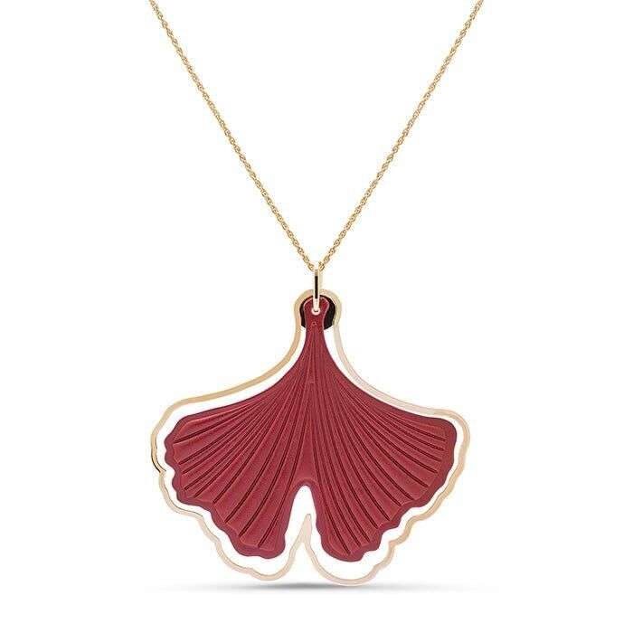 Collana Luxenter in pelle rossa rifinita in oro giallo 18 carati - Muatika