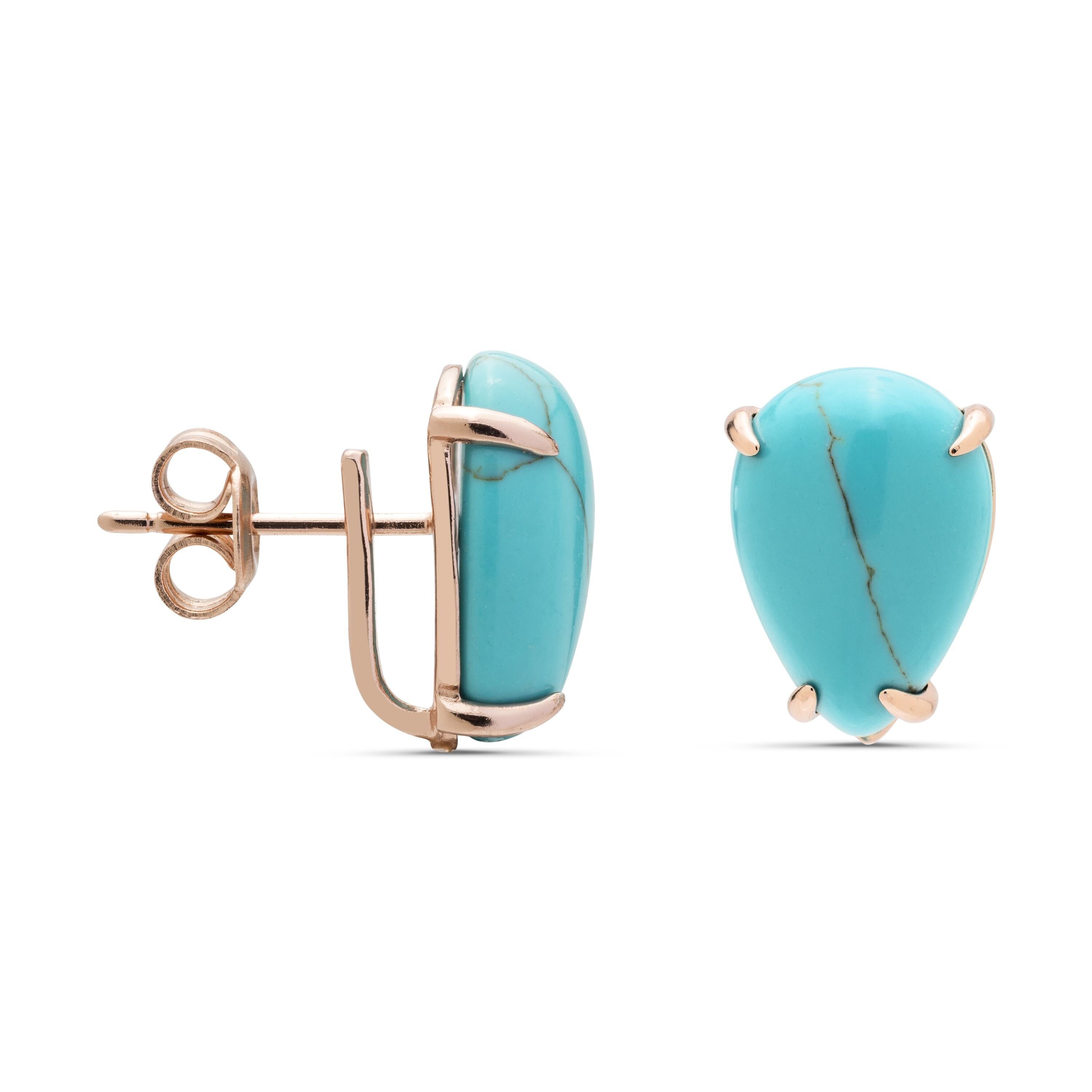 Orecchini Luxenter in argento sterling 925 con turchese rifiniti in oro rosa 18 carati - Kevcuth