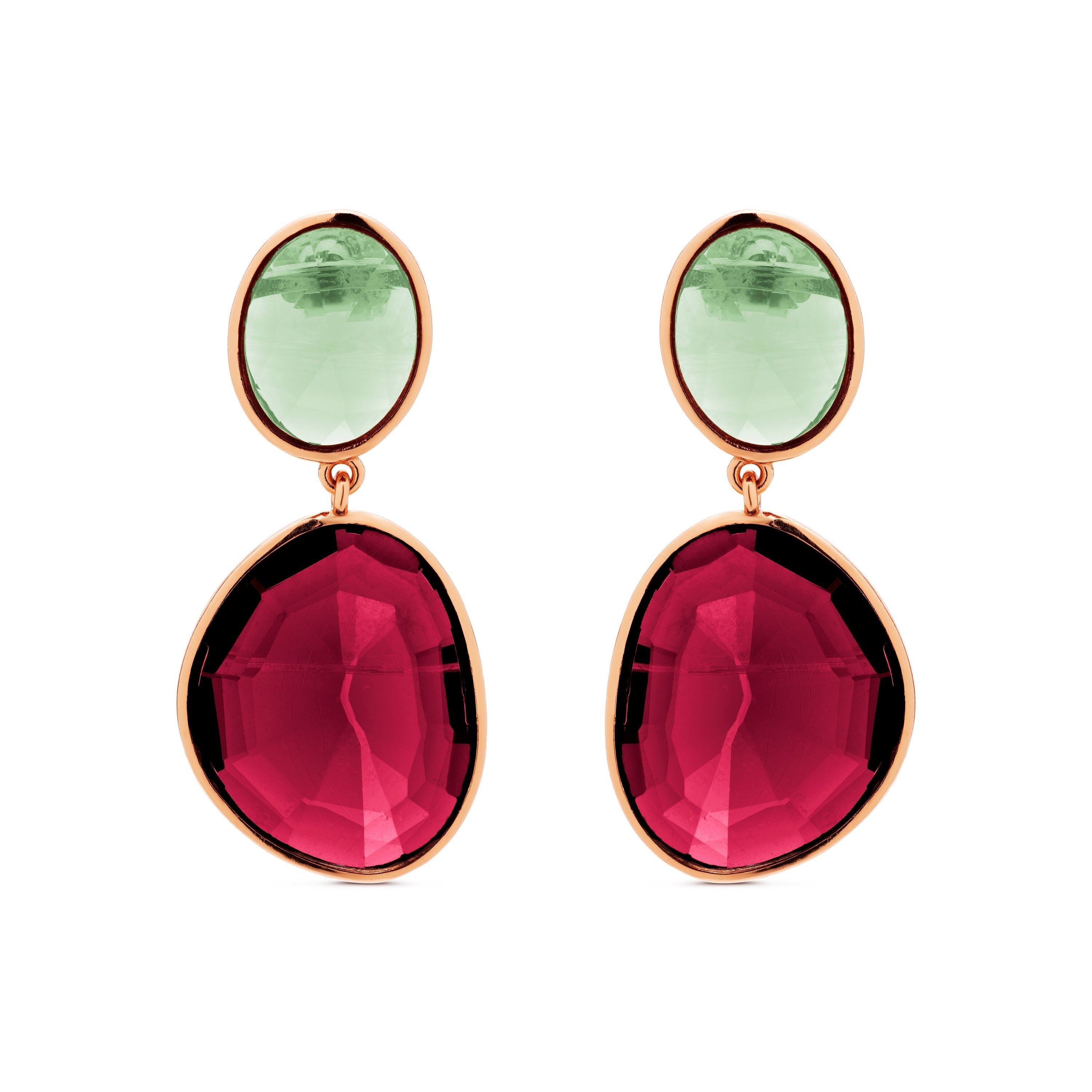 Orecchini Luxenter in argento sterling 925 con quarzo idrotermale ciliegia rifiniti in oro rosa 18 carati - Anjoan