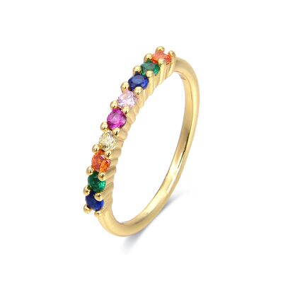Anello Luxenter in argento sterling 925 con zirconi multicolori rifiniti in oro giallo 18 carati - Giloth
