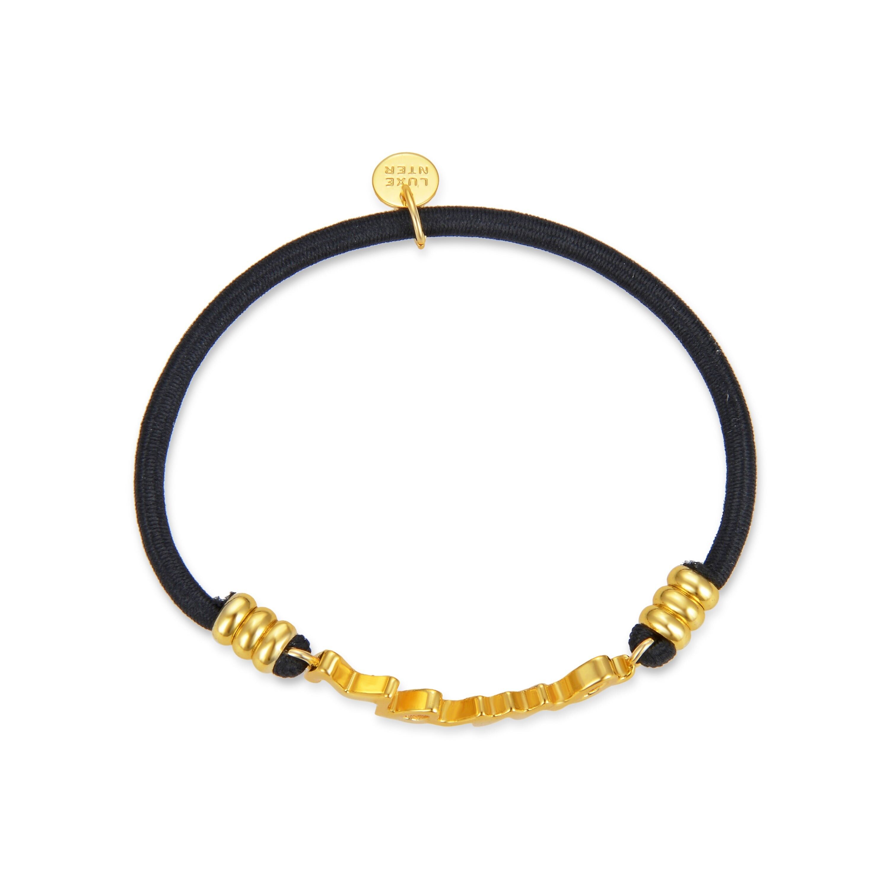 Bracciale Luxenter in cotone nero rifinito in oro giallo 18 carati - Bitaux