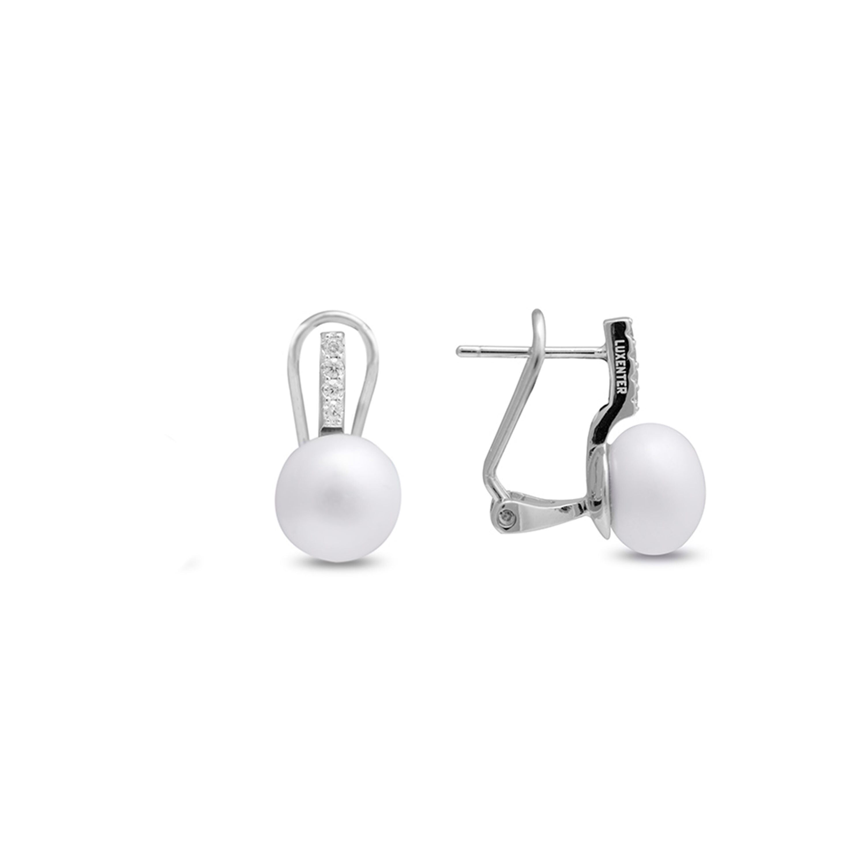 Orecchini Luxenter in Argento Sterling 925 con Perla Bianca rifinita in rodio - Herisus