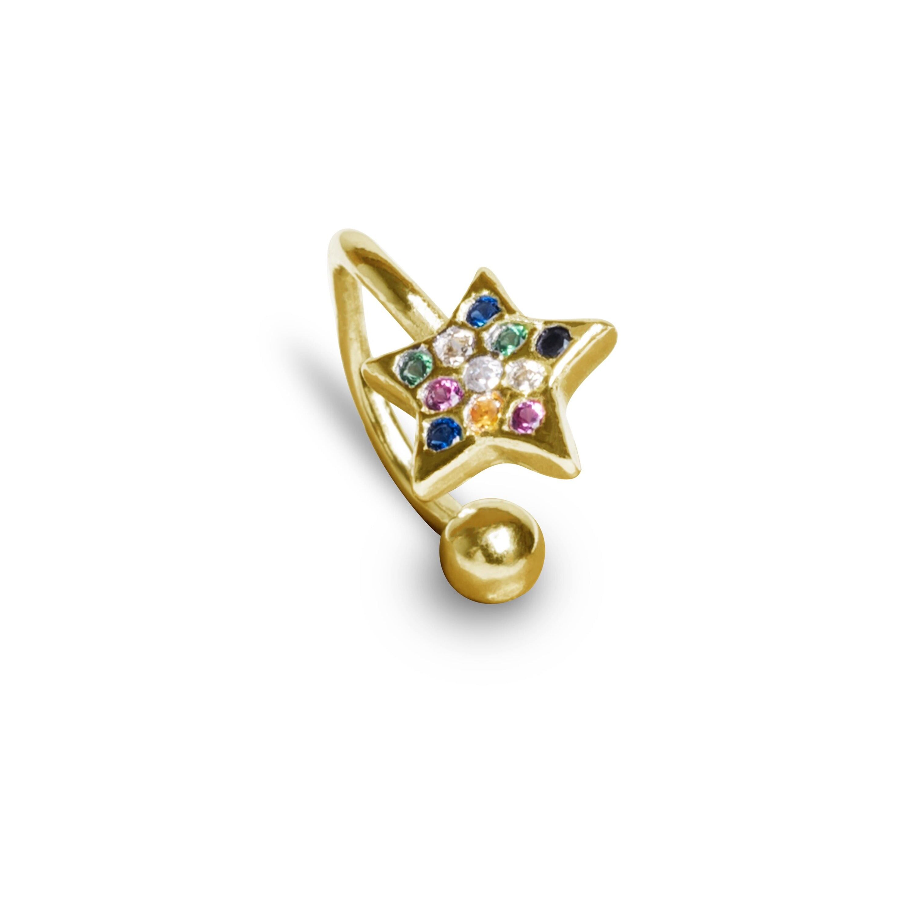 Piercing Luxenter in Argento Sterling 925 con Zirconi Multicolor rifiniti in Oro giallo 18K - Antheod