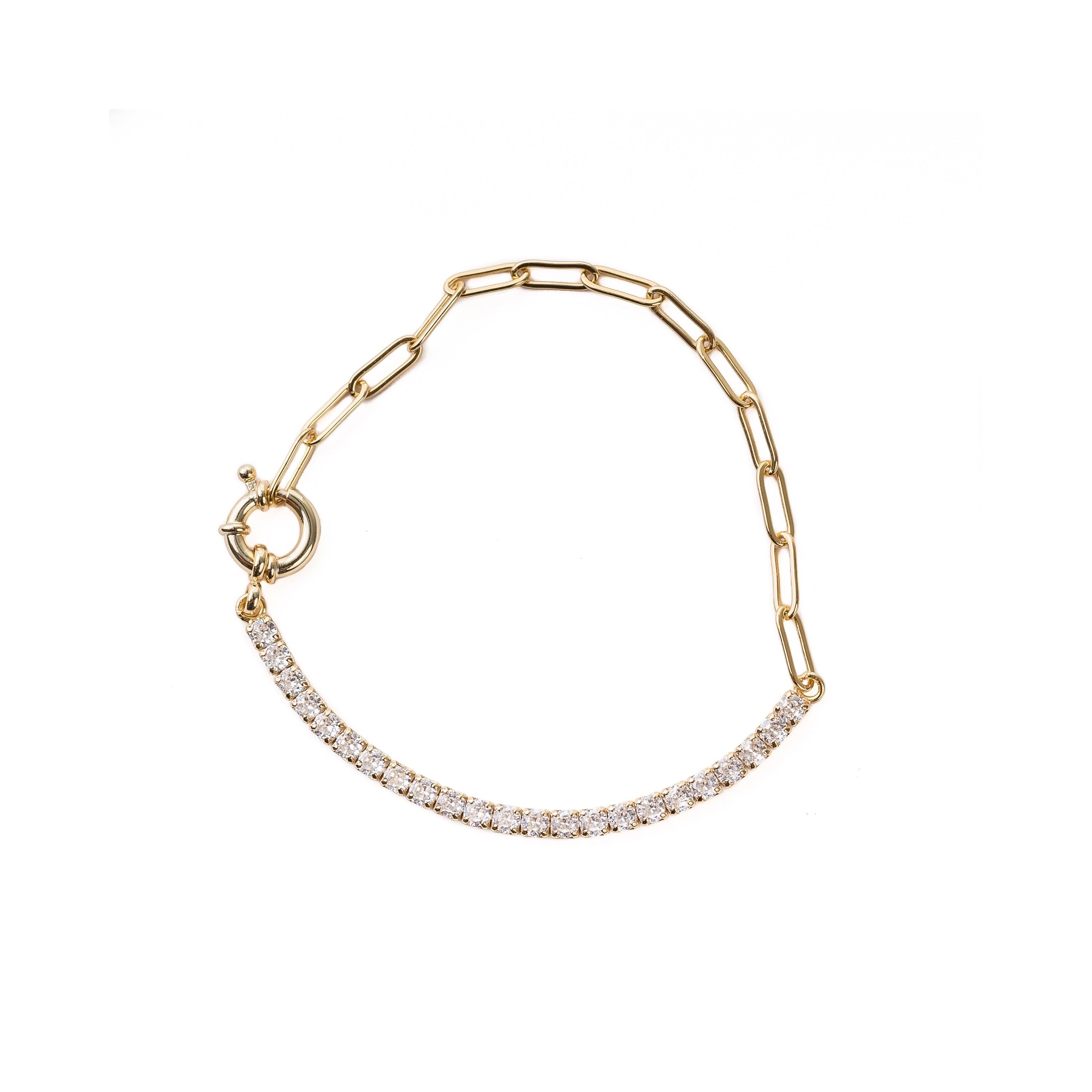 Luxenter-Armband aus 925er-Sterlingsilber mit glänzendem Zirkonia in 18 Karat Gelbgold – Minah
