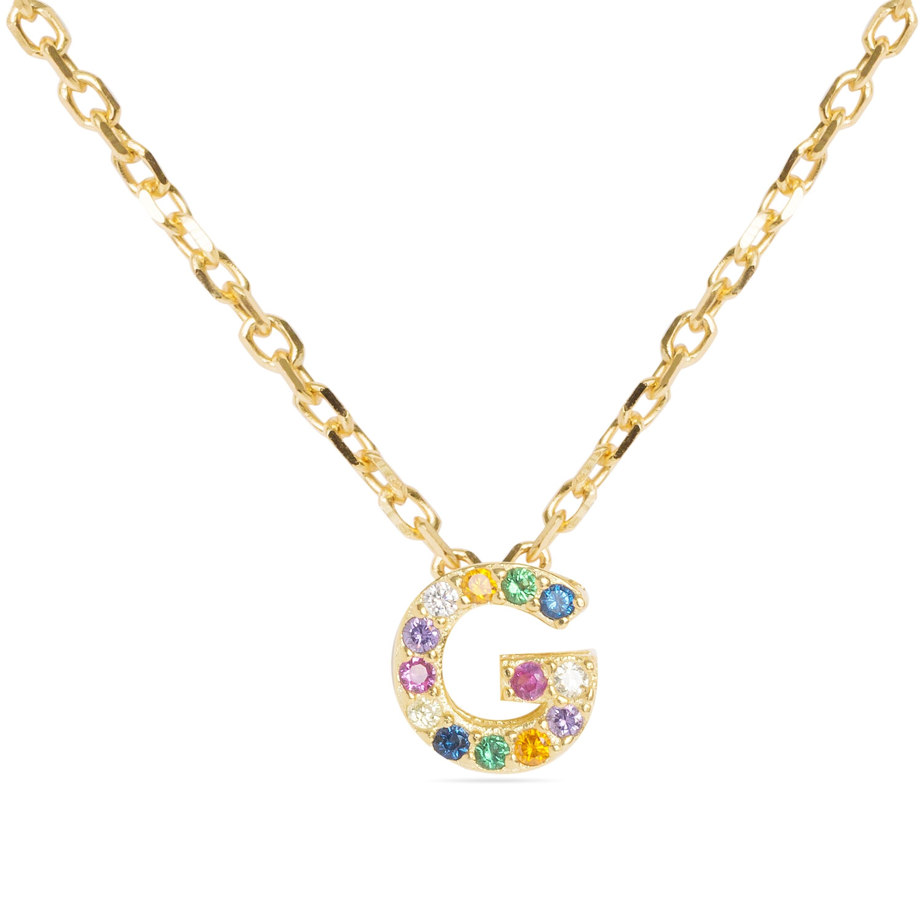 Collana Luxenter in argento sterling 925 con zirconi multicolori rifiniti in oro giallo 18 carati - Alfabeto