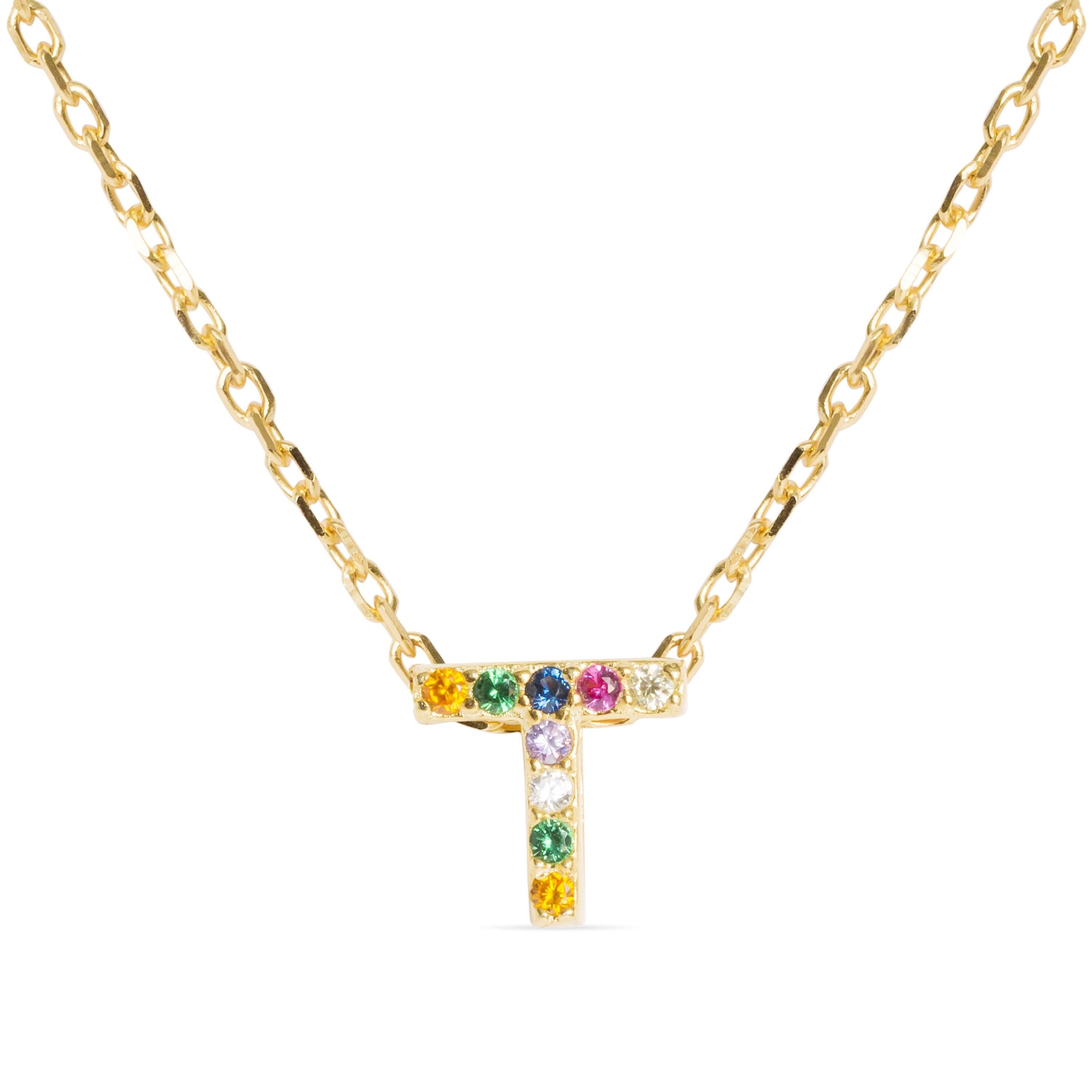 Collana Luxenter in argento sterling 925 con zirconi multicolori rifiniti in oro giallo 18 carati - Alfabeto