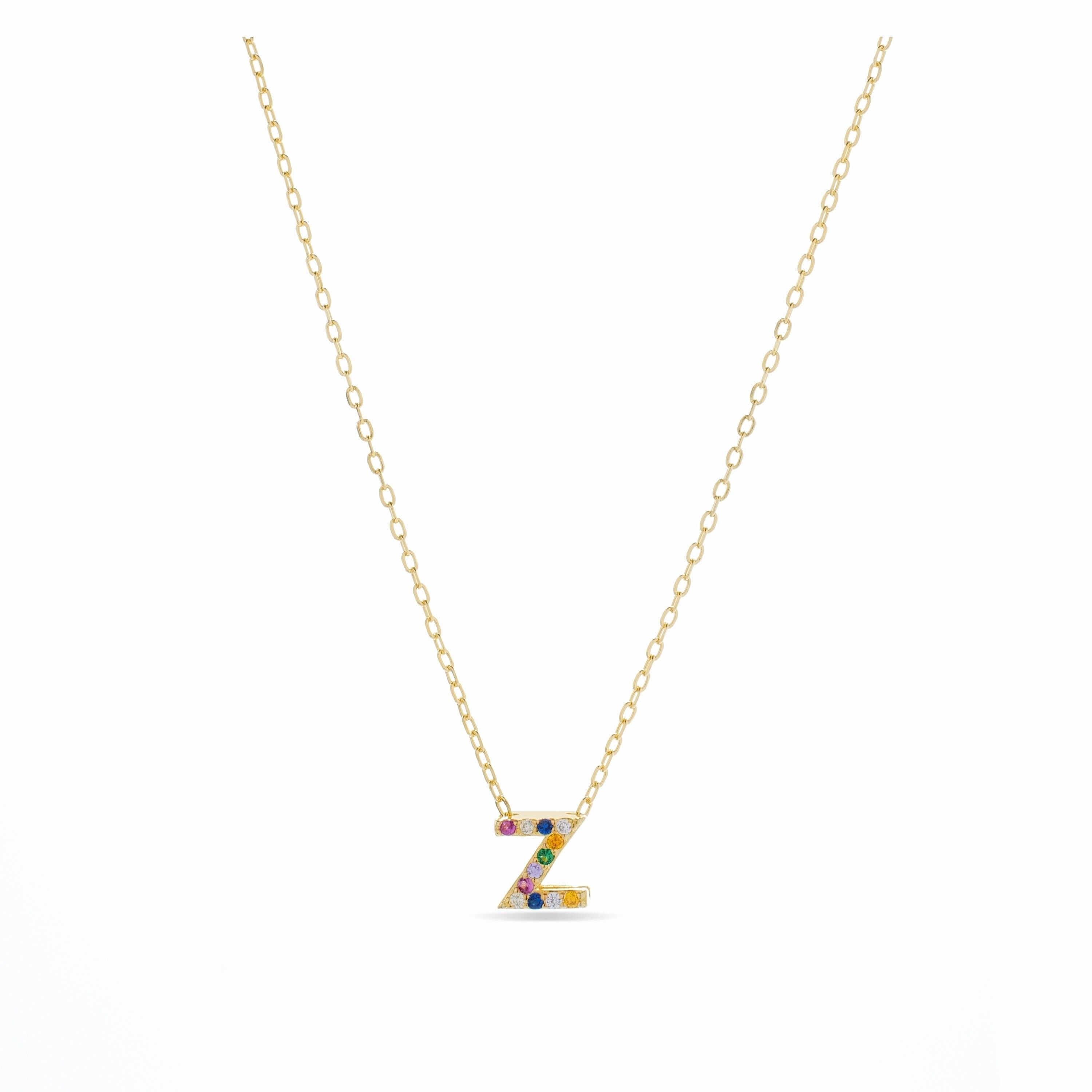 Collana Luxenter in argento sterling 925 con zirconi multicolori rifiniti in oro giallo 18 carati - Alfabeto