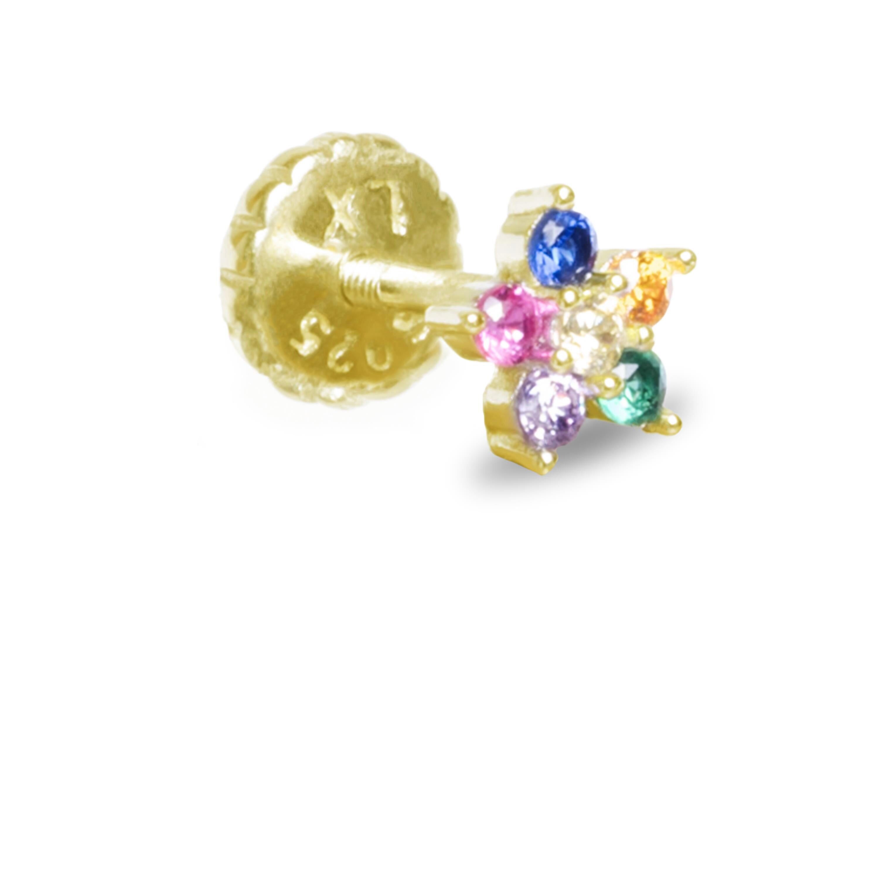 Luxenter Piercing aus 925er Sterlingsilber mit mehrfarbigem Zirkonia, veredelt aus 18 Karat Gelbgold – Dekthy