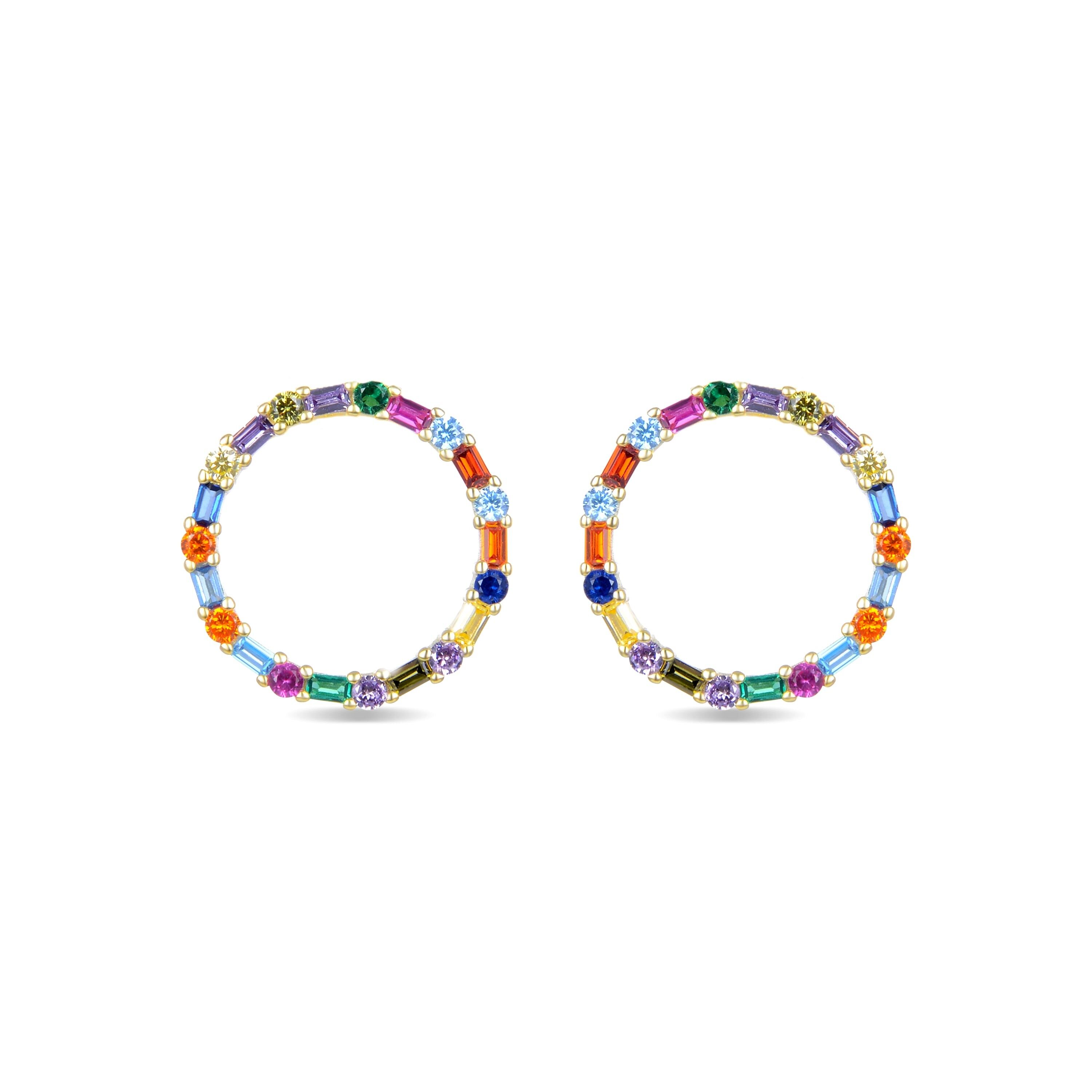 Orecchini Luxenter in argento sterling 925 con zirconi multicolori rifiniti in oro giallo 18 carati - Hrius