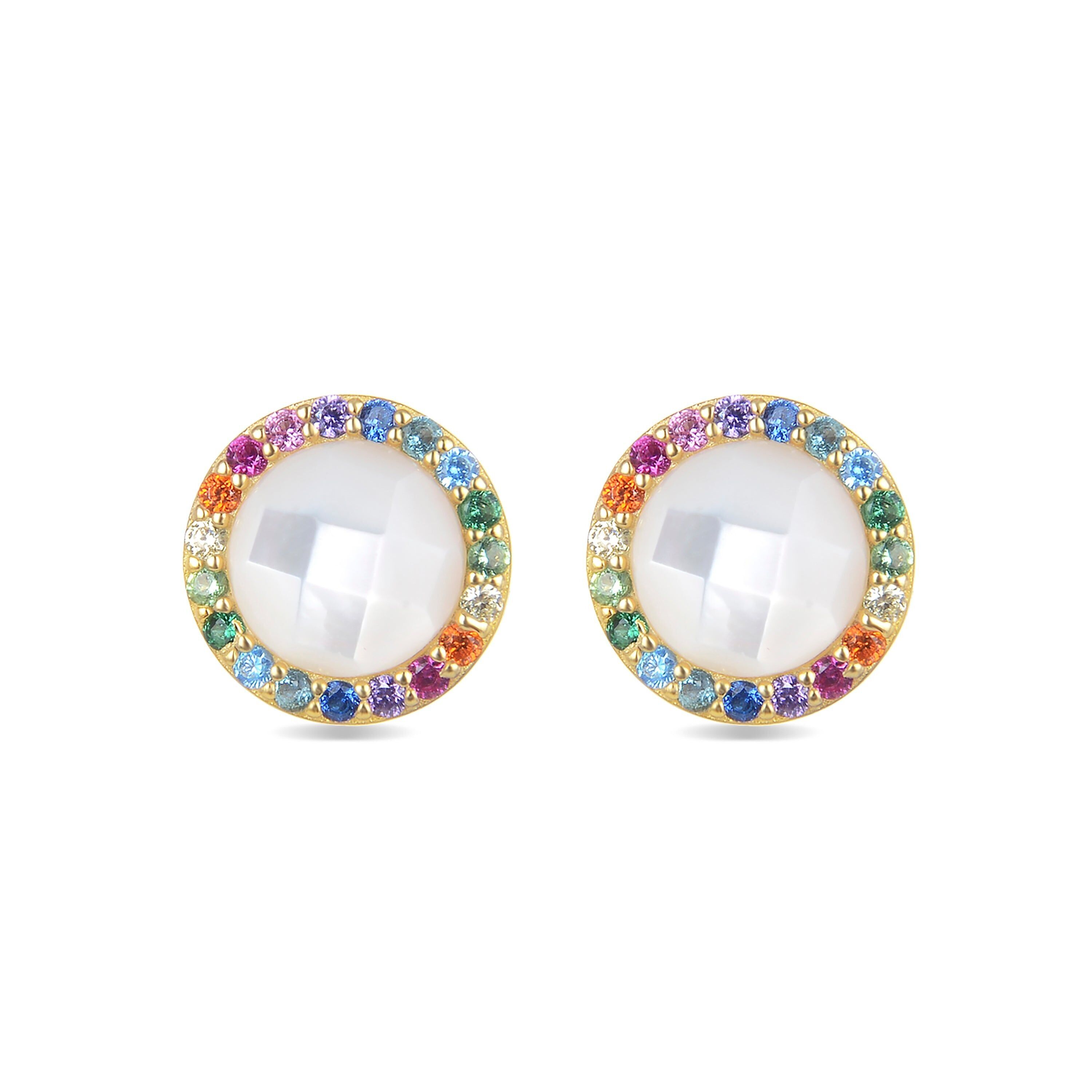 Orecchini Luxenter in argento sterling 925 con cristallo di rocca e madreperla rifiniti in oro giallo 18 carati - Kaira