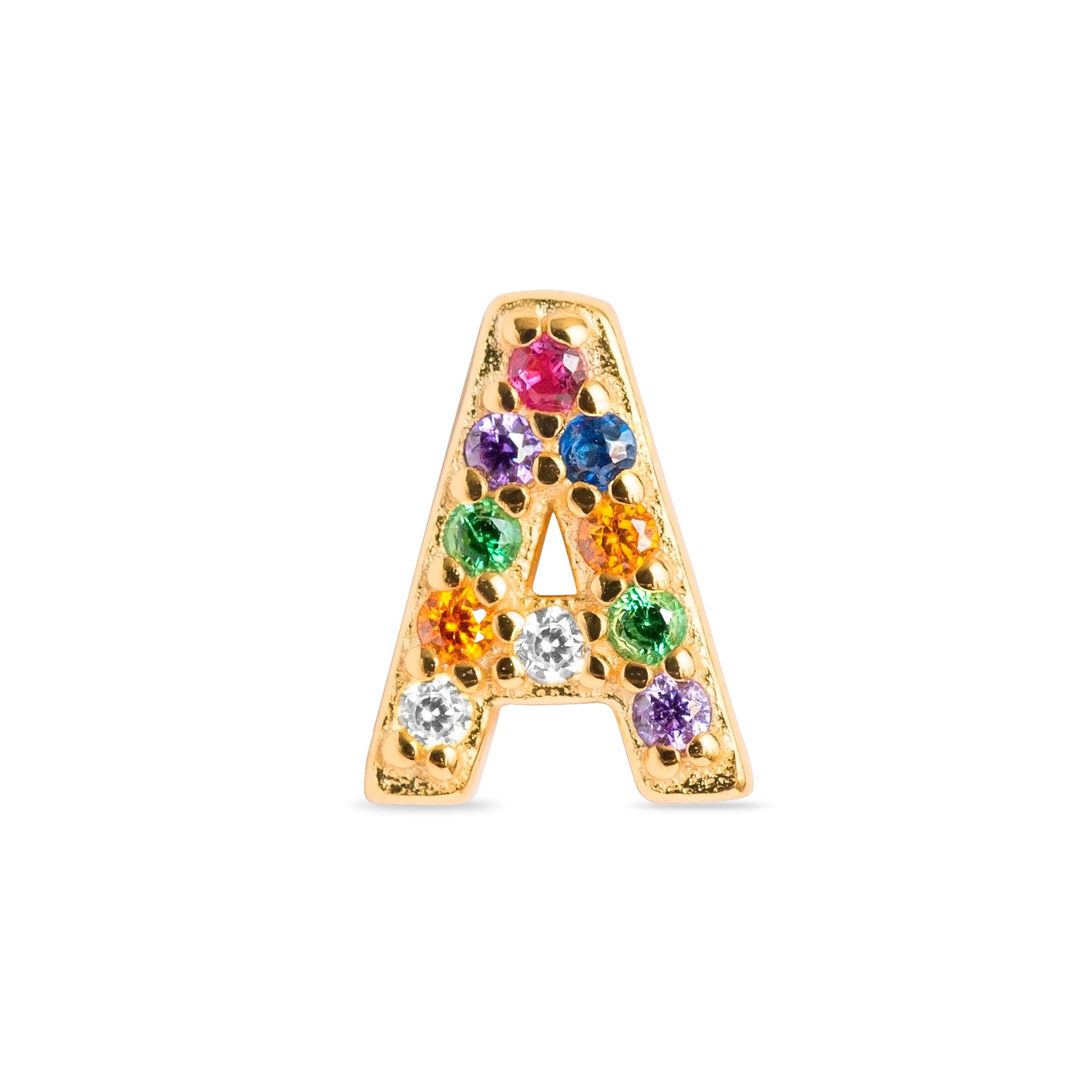 Piercing Luxenter in argento sterling 925 con zirconi multicolori rifiniti in oro giallo 18 carati - Alfabeto