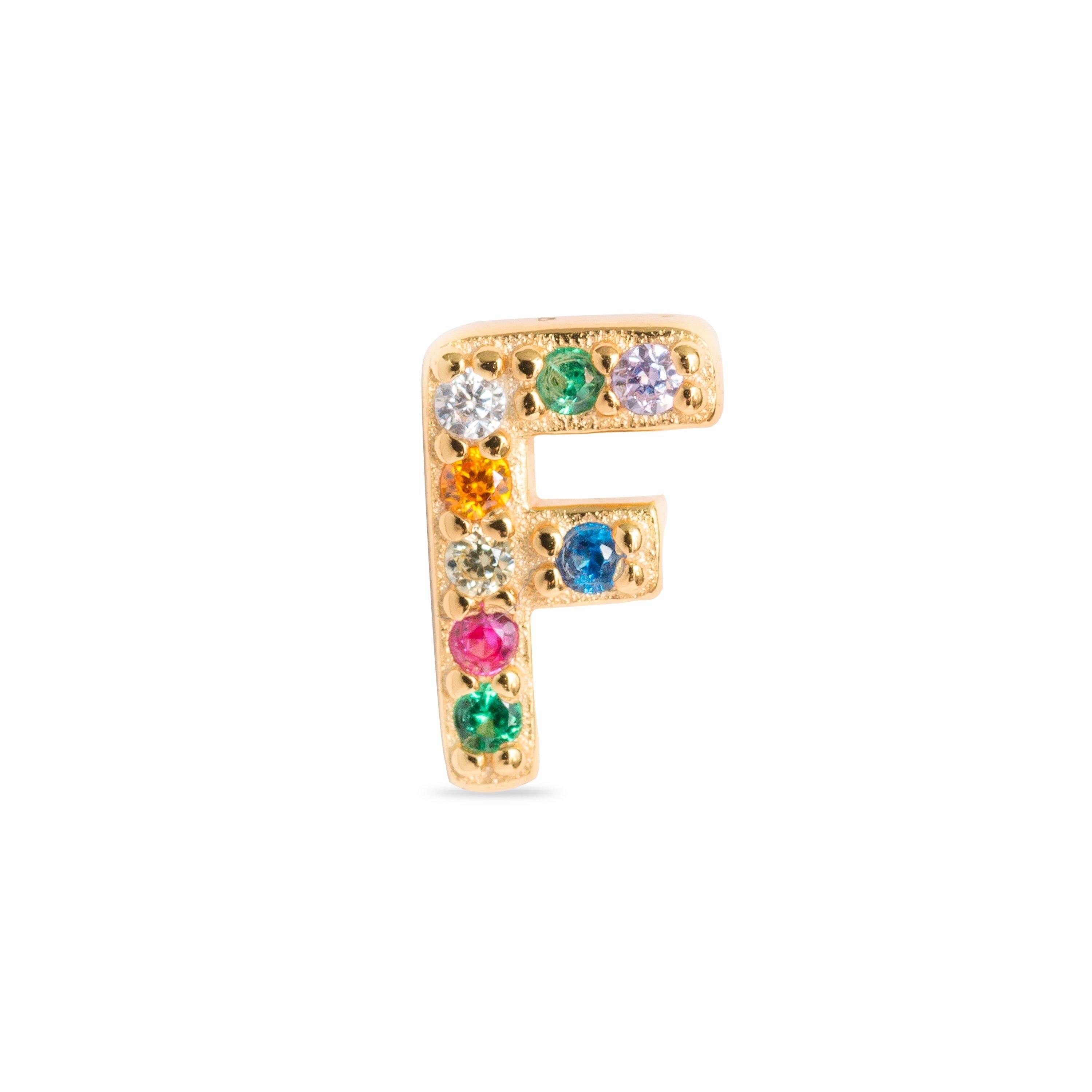 Piercing Luxenter in argento sterling 925 con zirconi multicolori rifiniti in oro giallo 18 carati - Alfabeto