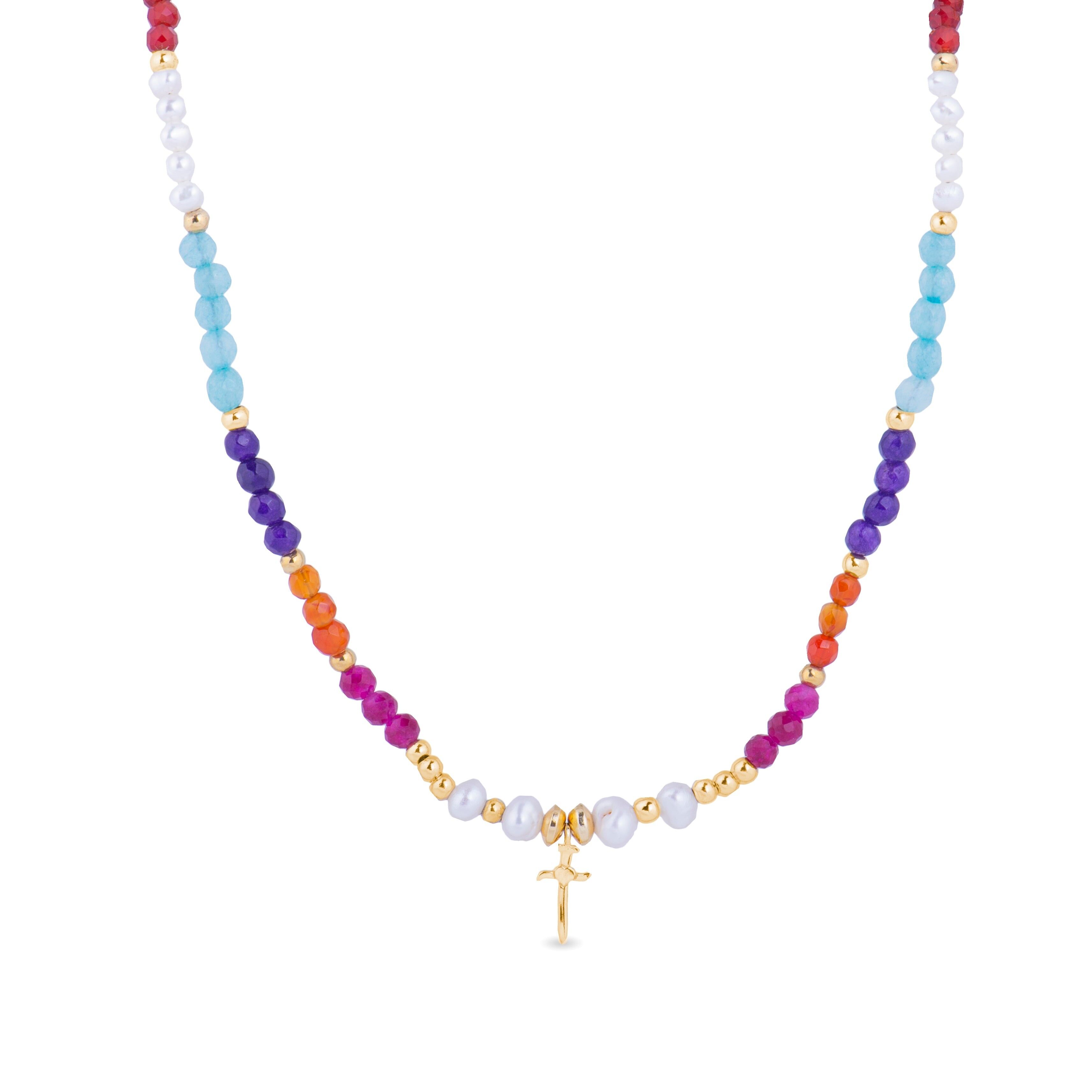 Collana Luxenter in argento sterling 925 con cristalli multicolori rifiniti in oro giallo 18 carati - Izna