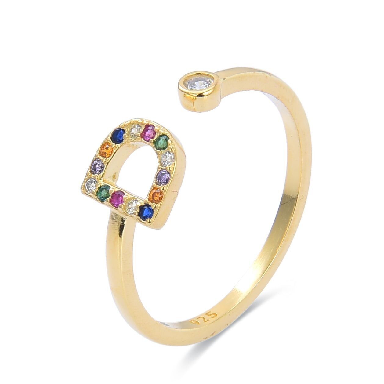 Anello Luxenter in argento sterling 925 con zirconi multicolori rifiniti in oro giallo 18 carati - Alfabeto