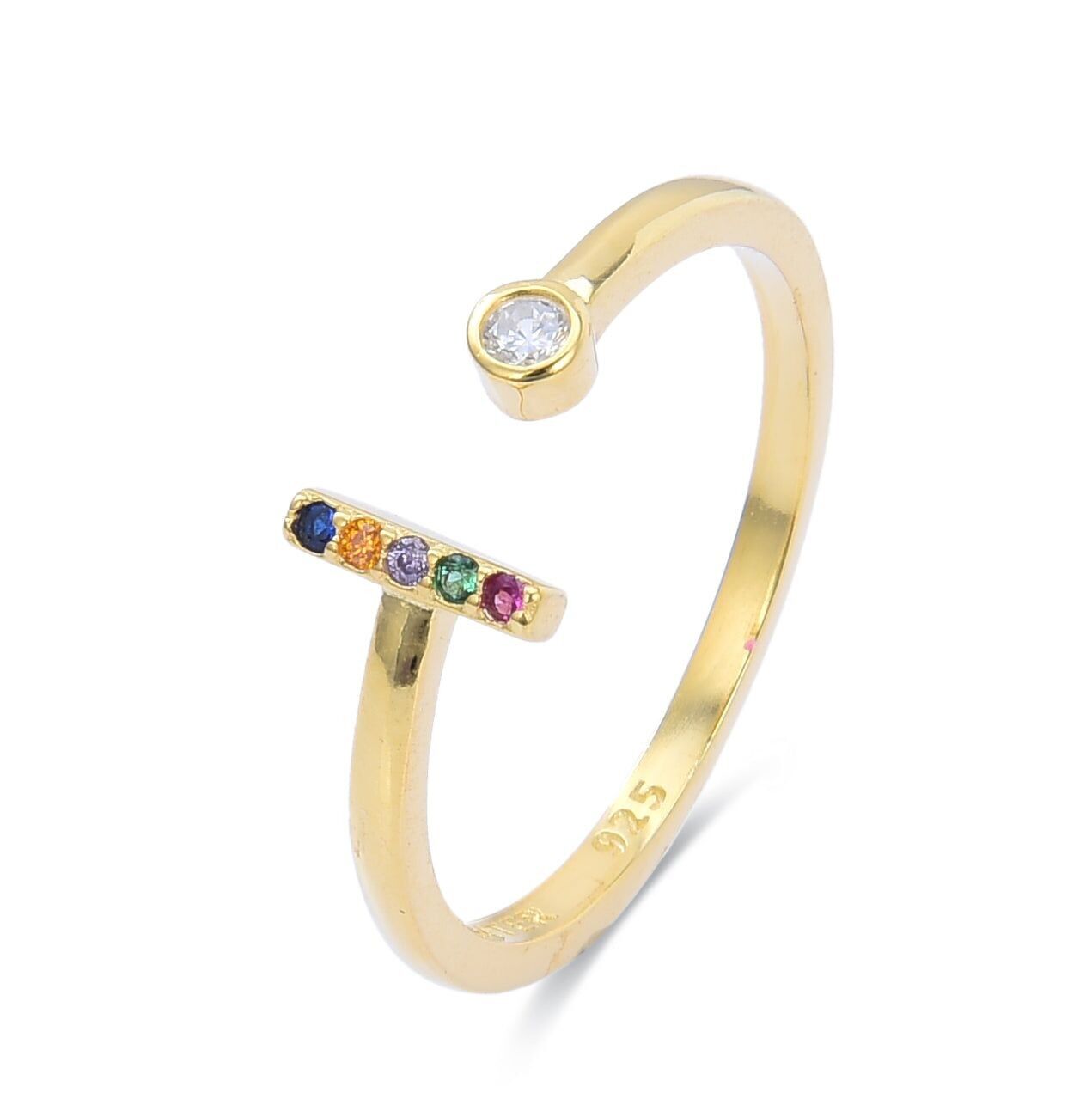 Anello Luxenter in argento sterling 925 con zirconi multicolori rifiniti in oro giallo 18 carati - Alfabeto